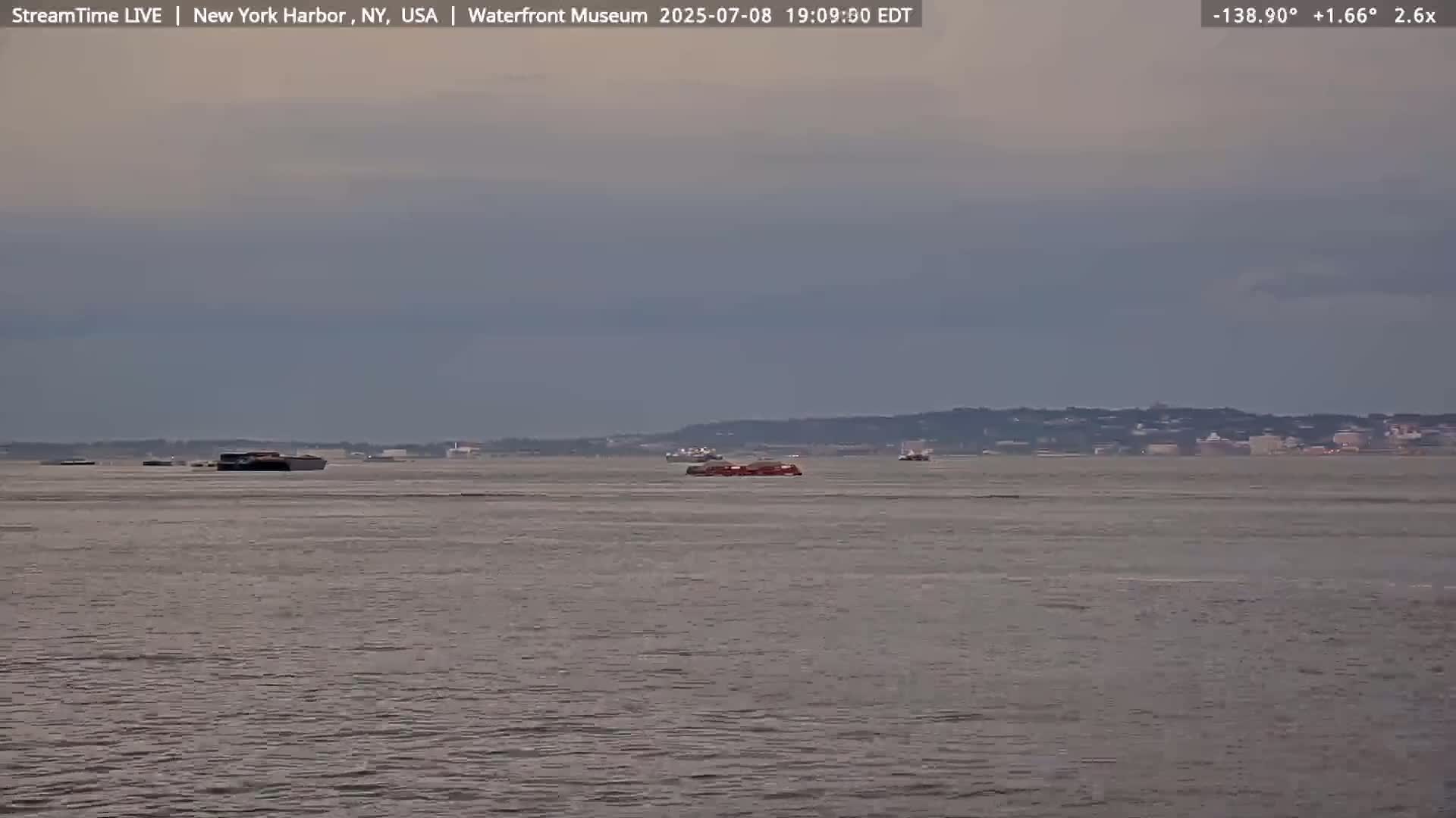 New York City Silhouette& Statue of Liberty View  from New York Bay Live Cam - Brooklyn, New York City, New York, USA