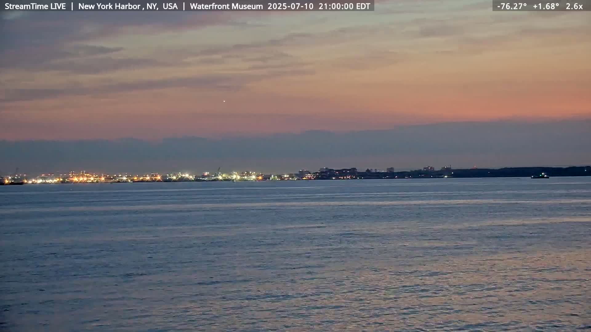 New York City Silhouette& Statue of Liberty View  from New York Bay Live Cam - Brooklyn, New York City, New York, USA