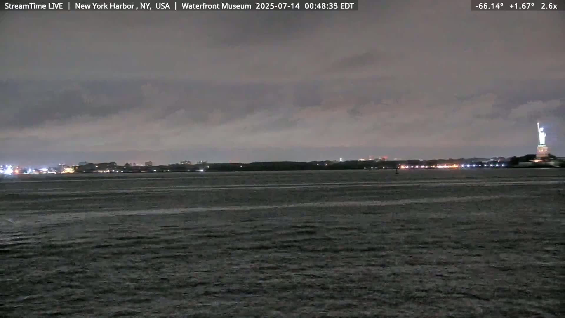 New York City Silhouette& Statue of Liberty View  from New York Bay Live Cam - Brooklyn, New York City, New York, USA