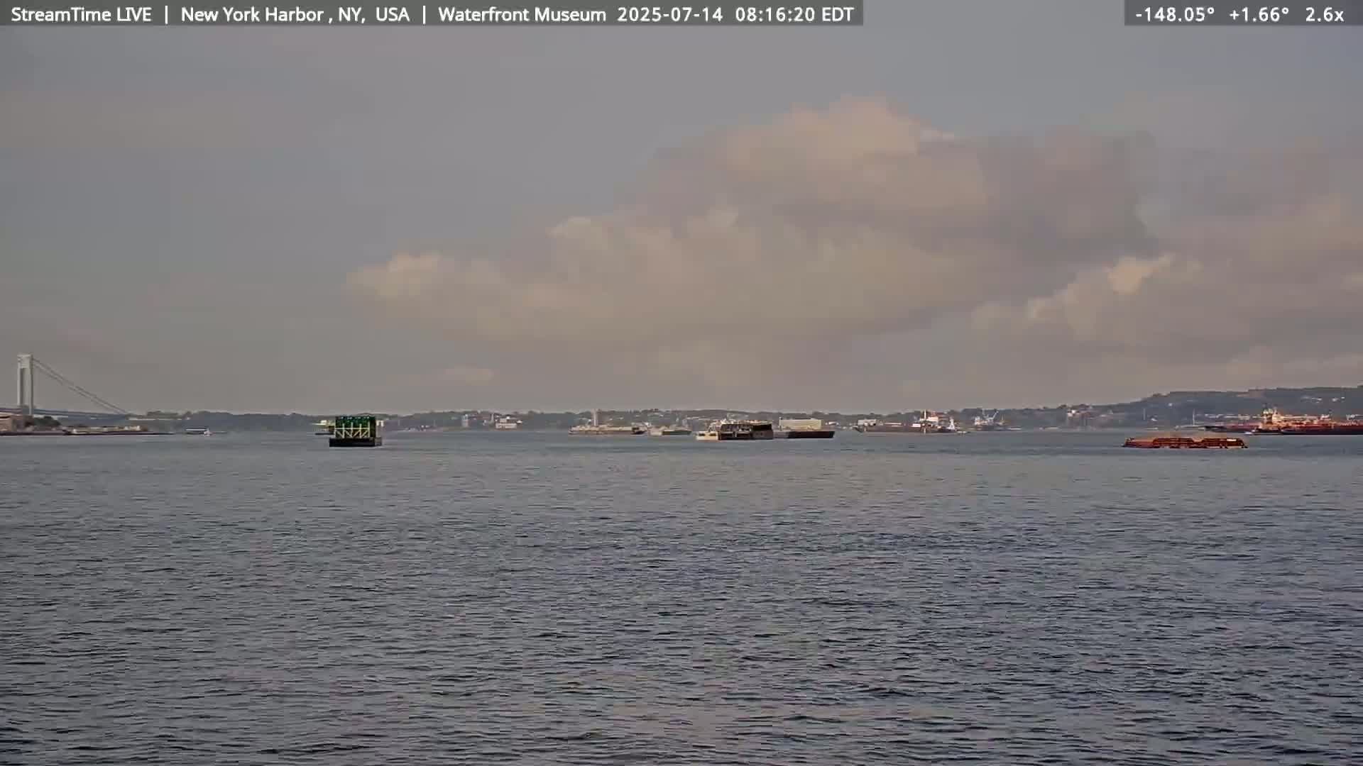 New York City Silhouette& Statue of Liberty View  from New York Bay Live Cam - Brooklyn, New York City, New York, USA