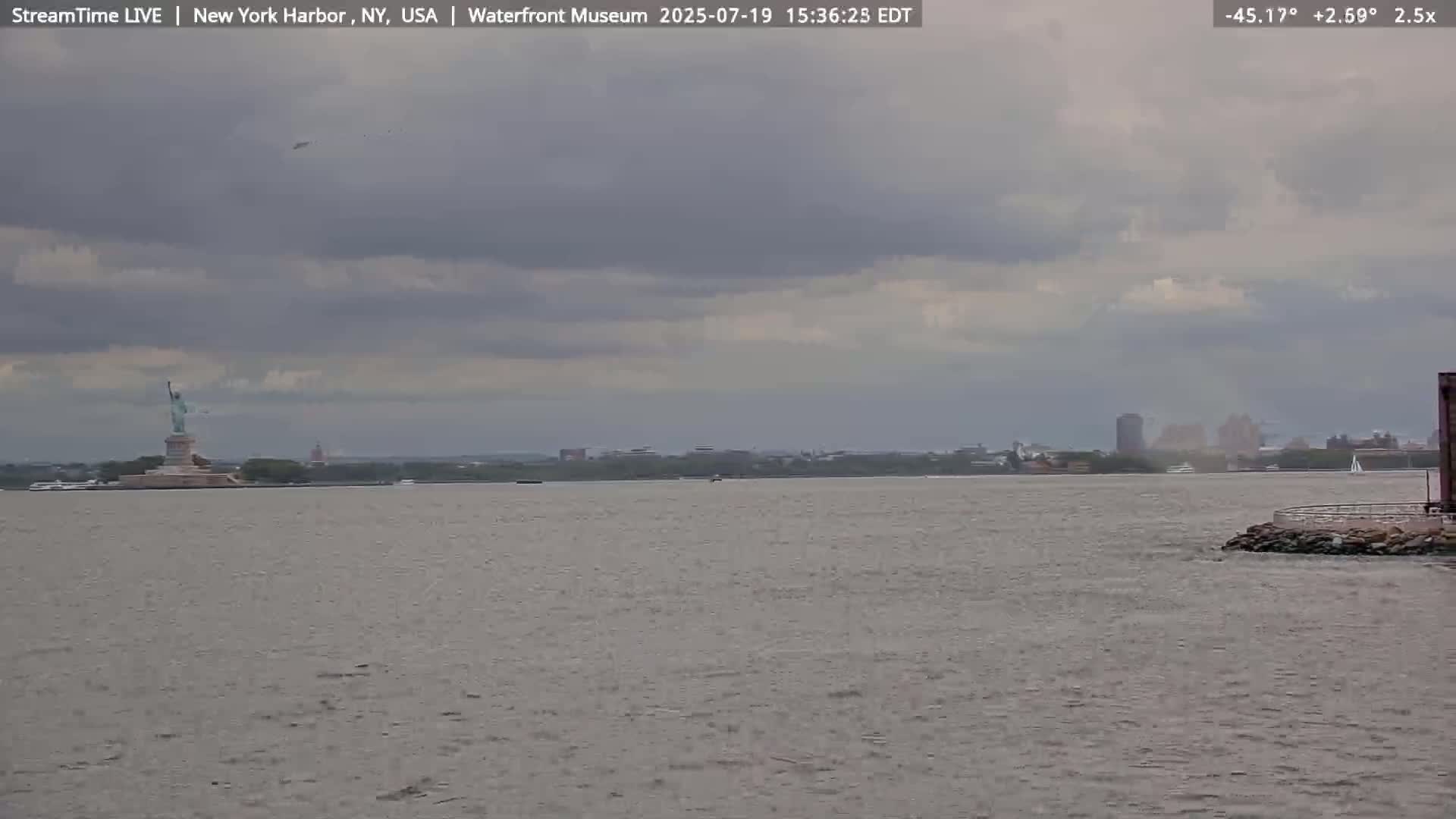 New York City Silhouette& Statue of Liberty View  from New York Bay Live Cam - Brooklyn, New York City, New York, USA