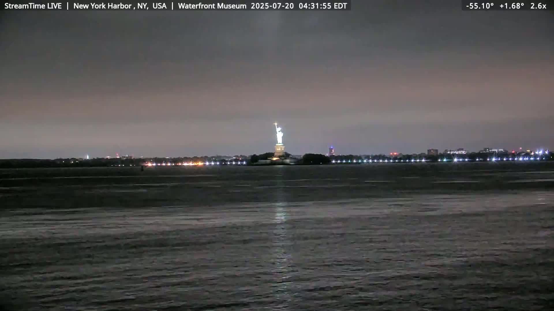 New York City Silhouette& Statue of Liberty View  from New York Bay Live Cam - Brooklyn, New York City, New York, USA