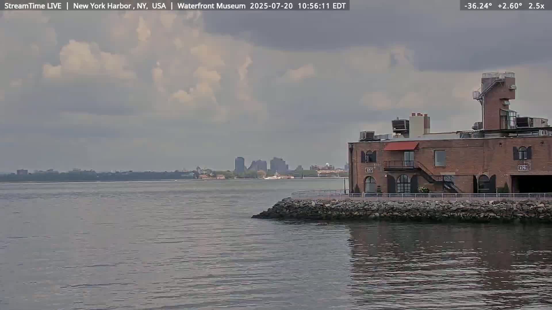 New York City Silhouette& Statue of Liberty View  from New York Bay Live Cam - Brooklyn, New York City, New York, USA