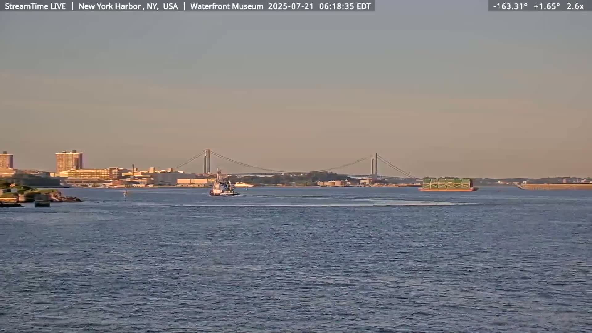 New York City Silhouette& Statue of Liberty View  from New York Bay Live Cam - Brooklyn, New York City, New York, USA