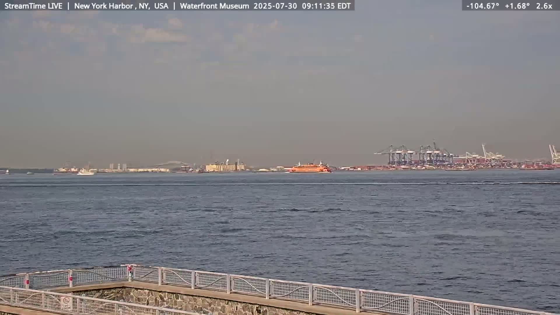 New York City Silhouette& Statue of Liberty View  from New York Bay Live Cam - Brooklyn, New York City, New York, USA