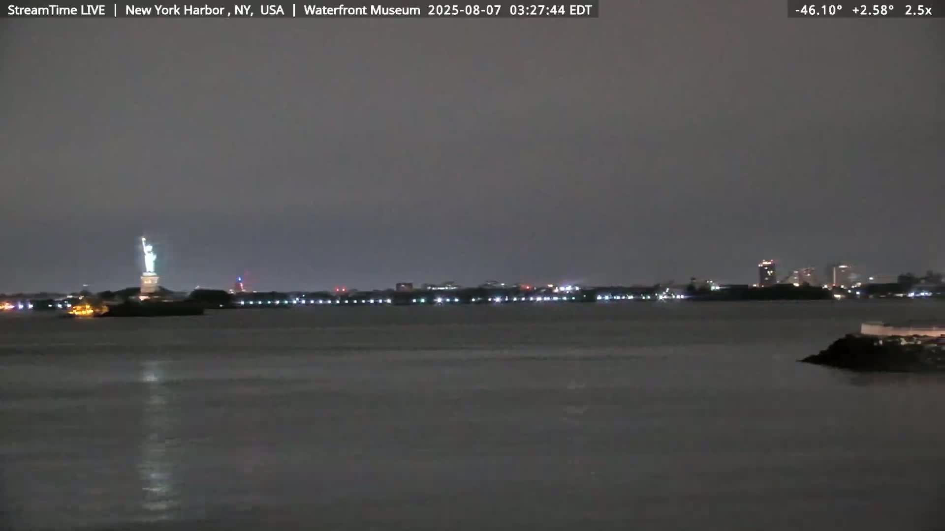 New York City Silhouette& Statue of Liberty View  from New York Bay Live Cam - Brooklyn, New York City, New York, USA