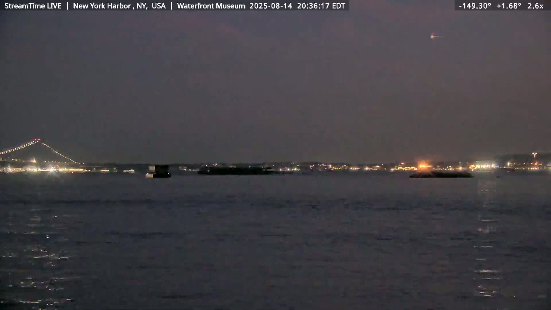 New York City Silhouette& Statue of Liberty View  from New York Bay Live Cam - Brooklyn, New York City, New York, USA