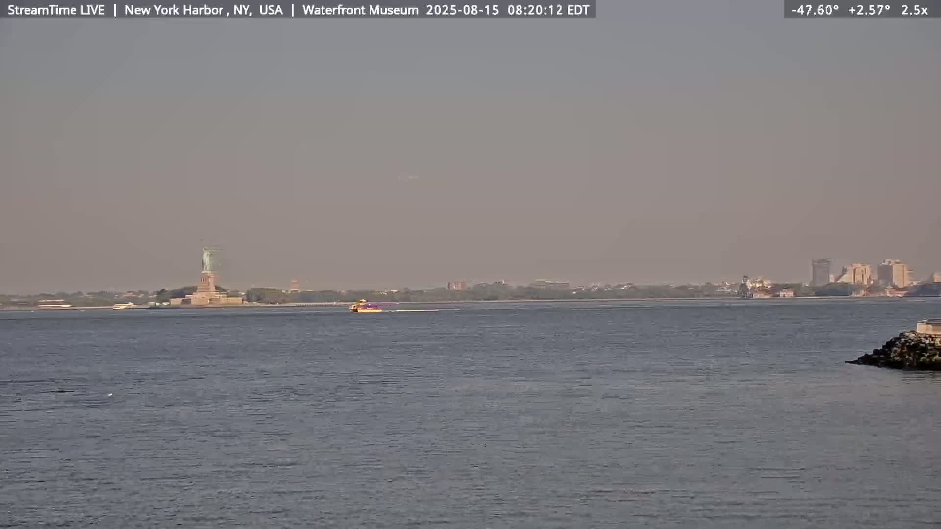New York City Silhouette& Statue of Liberty View  from New York Bay Live Cam - Brooklyn, New York City, New York, USA