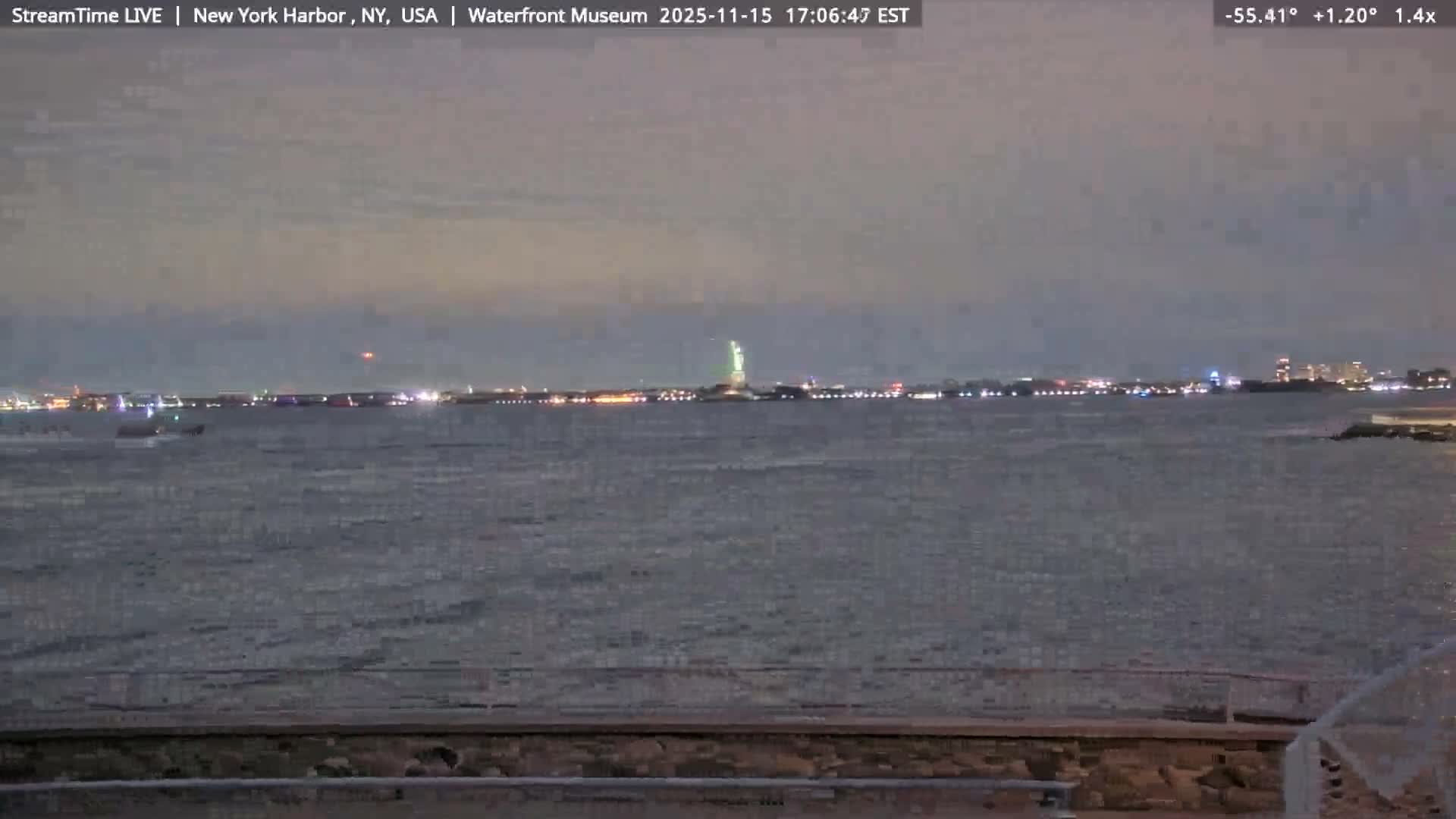 New York City Silhouette& Statue of Liberty View  from New York Bay Live Cam - Brooklyn, New York City, New York, USA