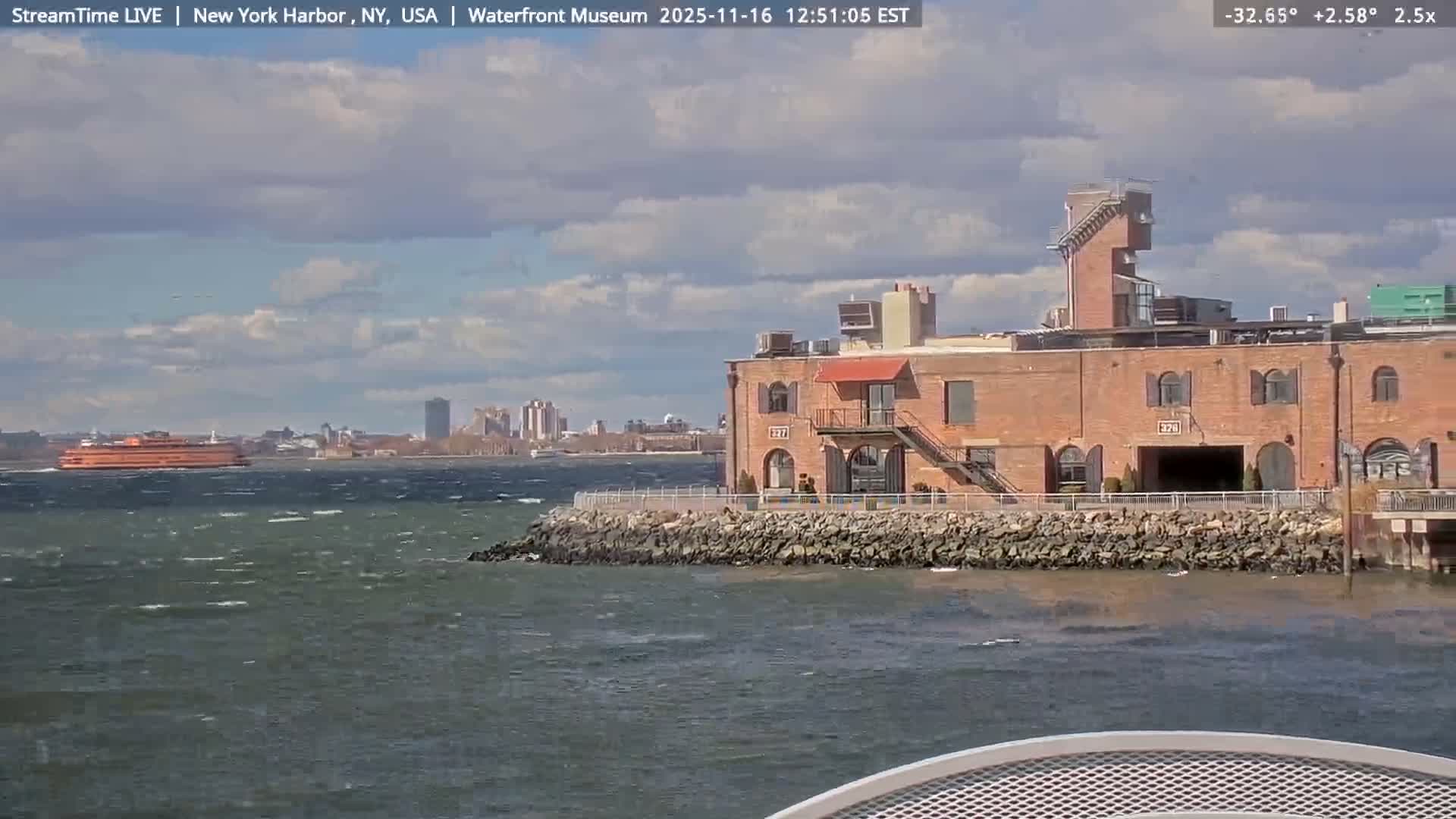 New York City Silhouette& Statue of Liberty View  from New York Bay Live Cam - Brooklyn, New York City, New York, USA