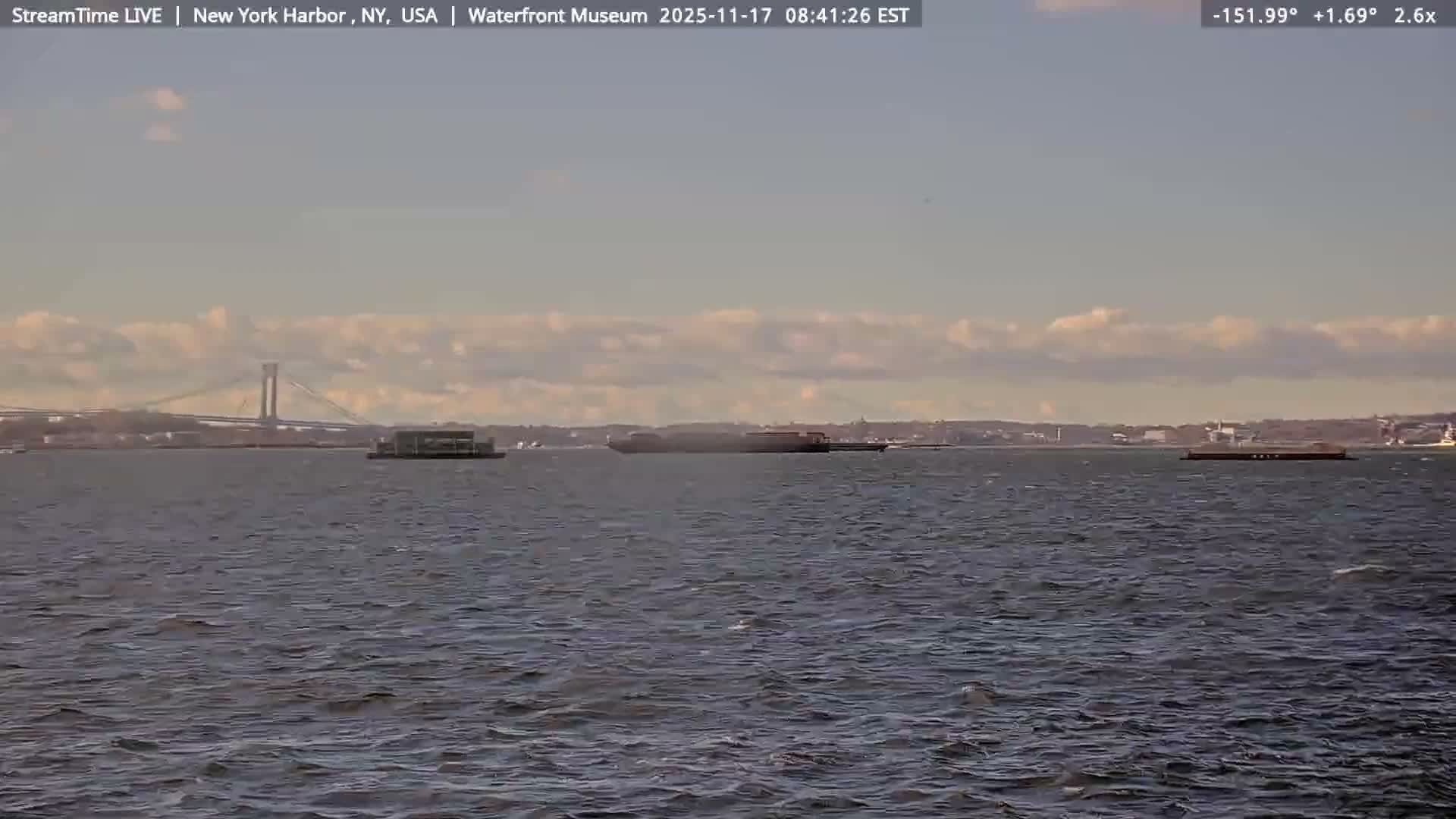 New York City Silhouette& Statue of Liberty View  from New York Bay Live Cam - Brooklyn, New York City, New York, USA