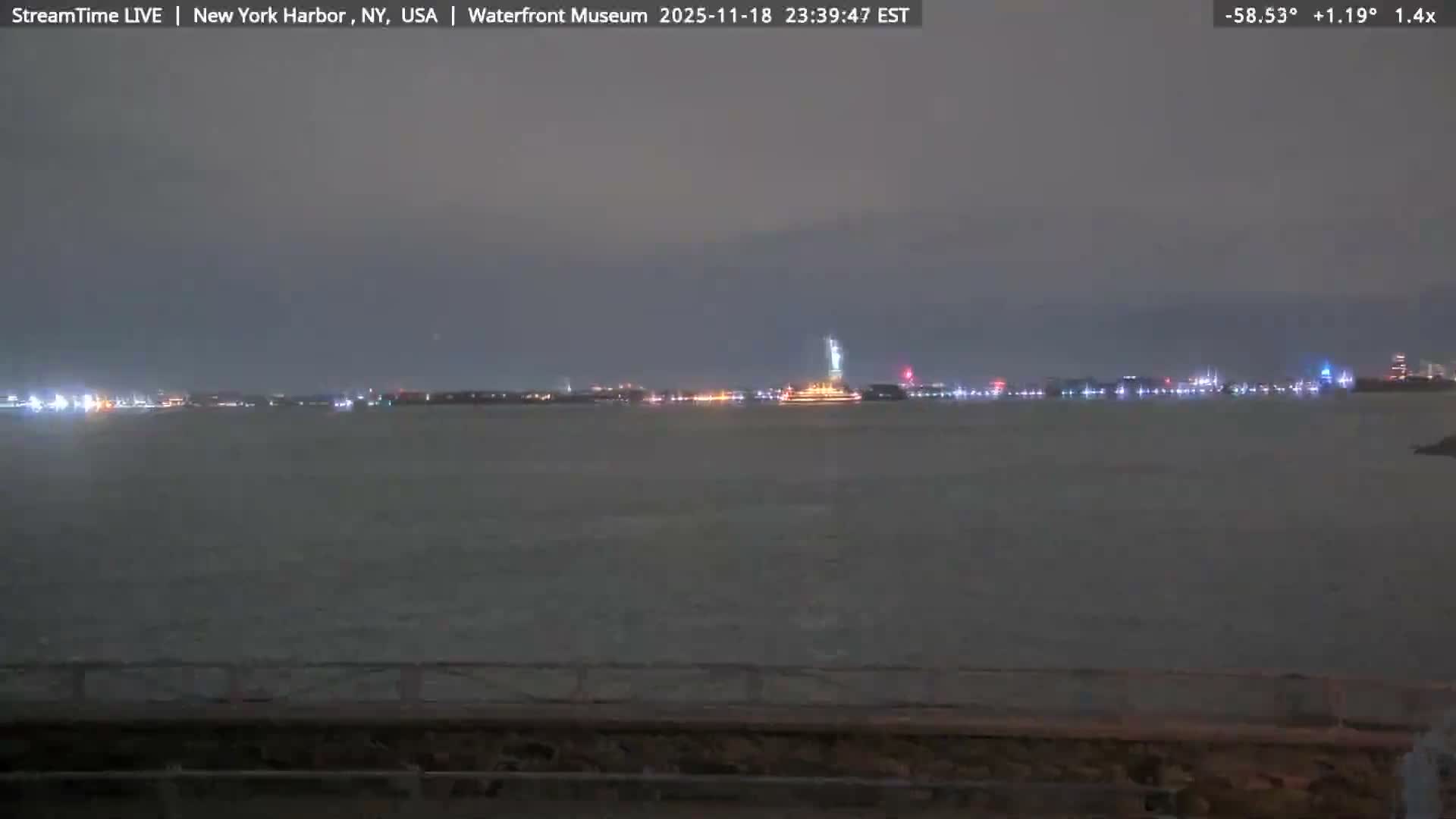 New York City Silhouette& Statue of Liberty View  from New York Bay Live Cam - Brooklyn, New York City, New York, USA