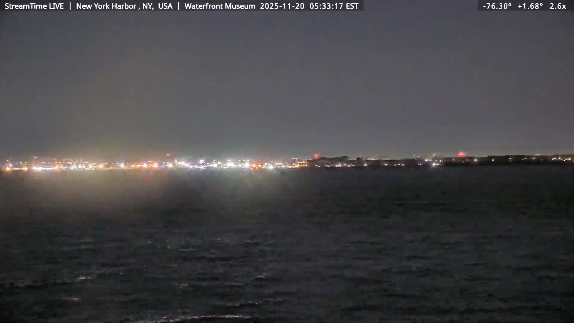 New York City Silhouette& Statue of Liberty View  from New York Bay Live Cam - Brooklyn, New York City, New York, USA