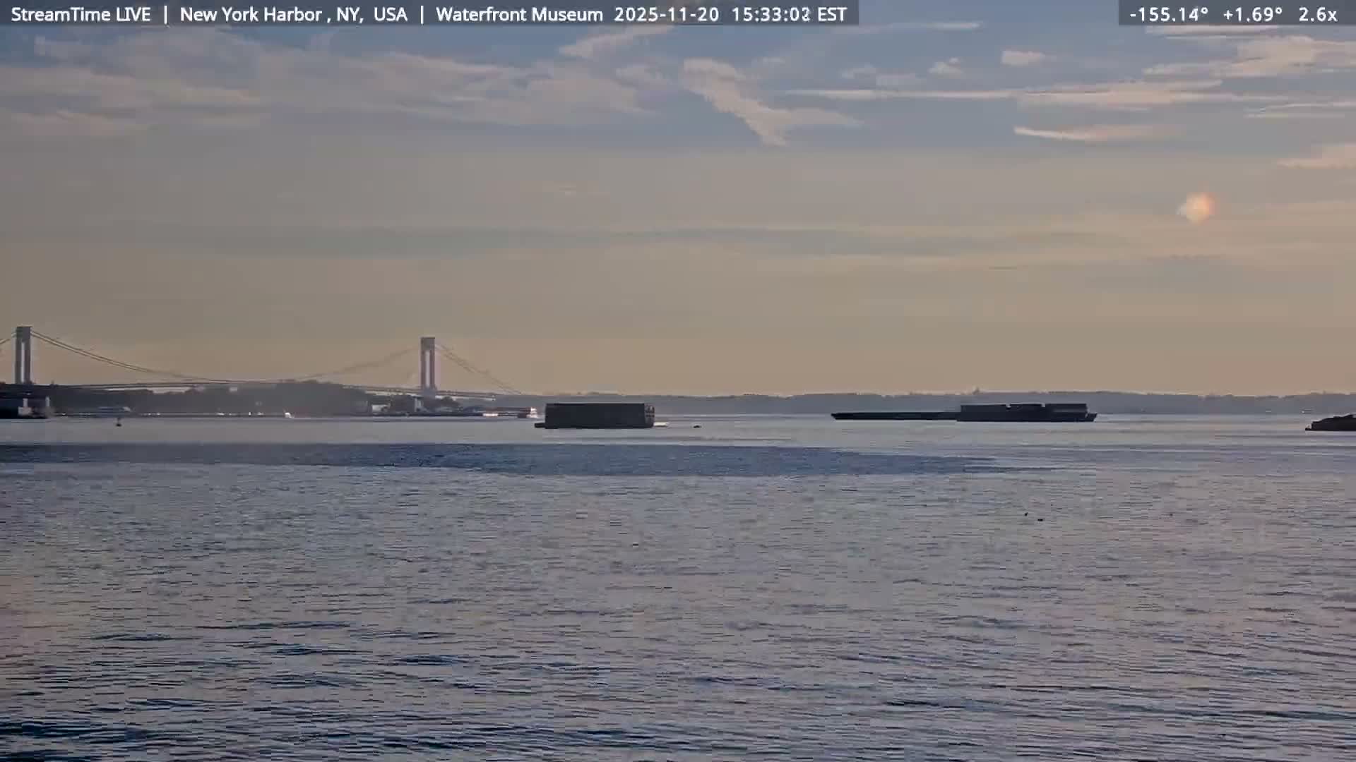 New York City Silhouette& Statue of Liberty View  from New York Bay Live Cam - Brooklyn, New York City, New York, USA