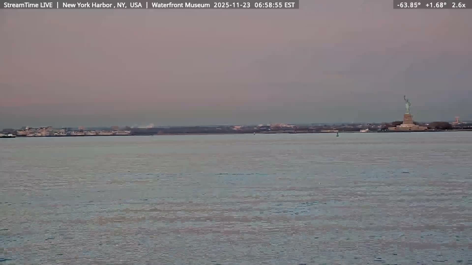 New York City Silhouette& Statue of Liberty View  from New York Bay Live Cam - Brooklyn, New York City, New York, USA