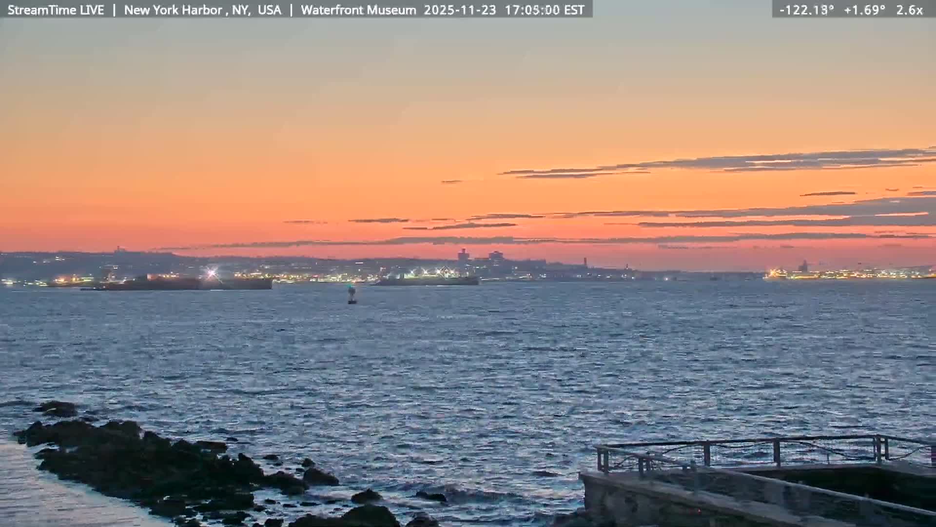 New York City Silhouette& Statue of Liberty View  from New York Bay Live Cam - Brooklyn, New York City, New York, USA
