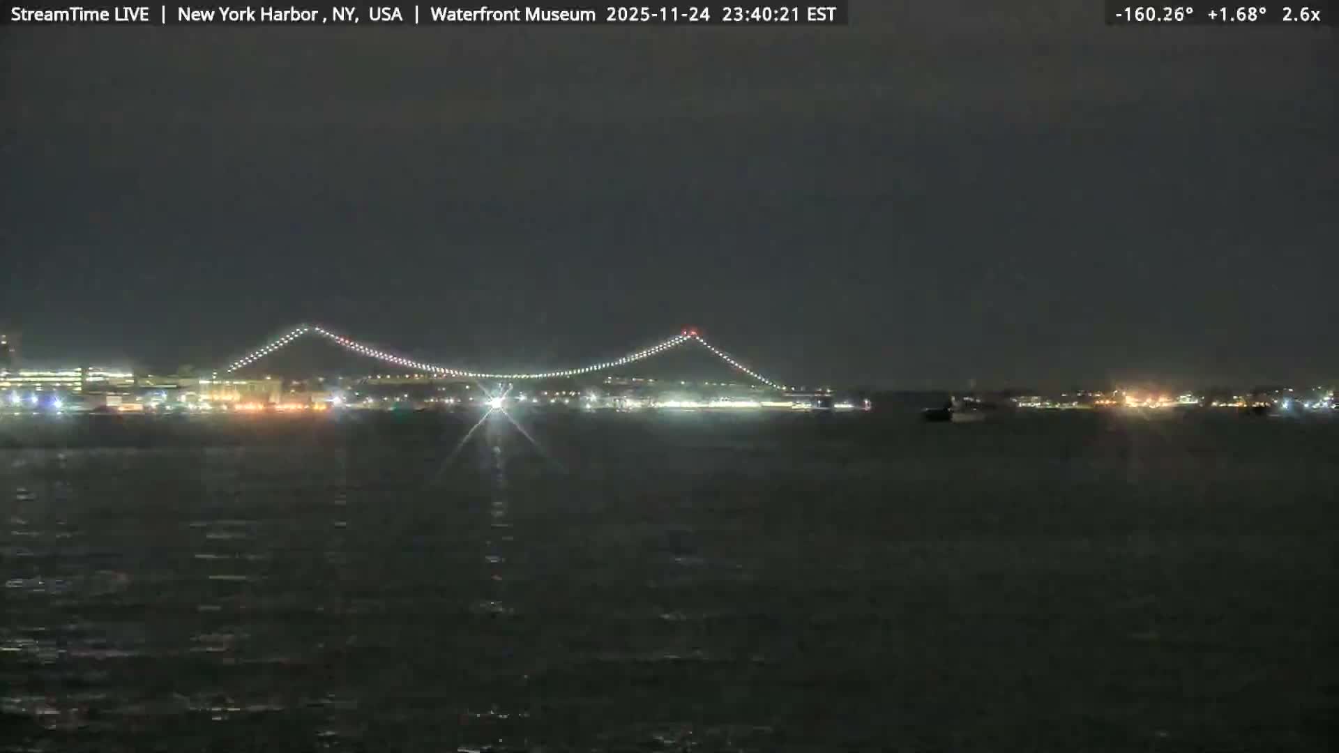 New York City Silhouette& Statue of Liberty View  from New York Bay Live Cam - Brooklyn, New York City, New York, USA
