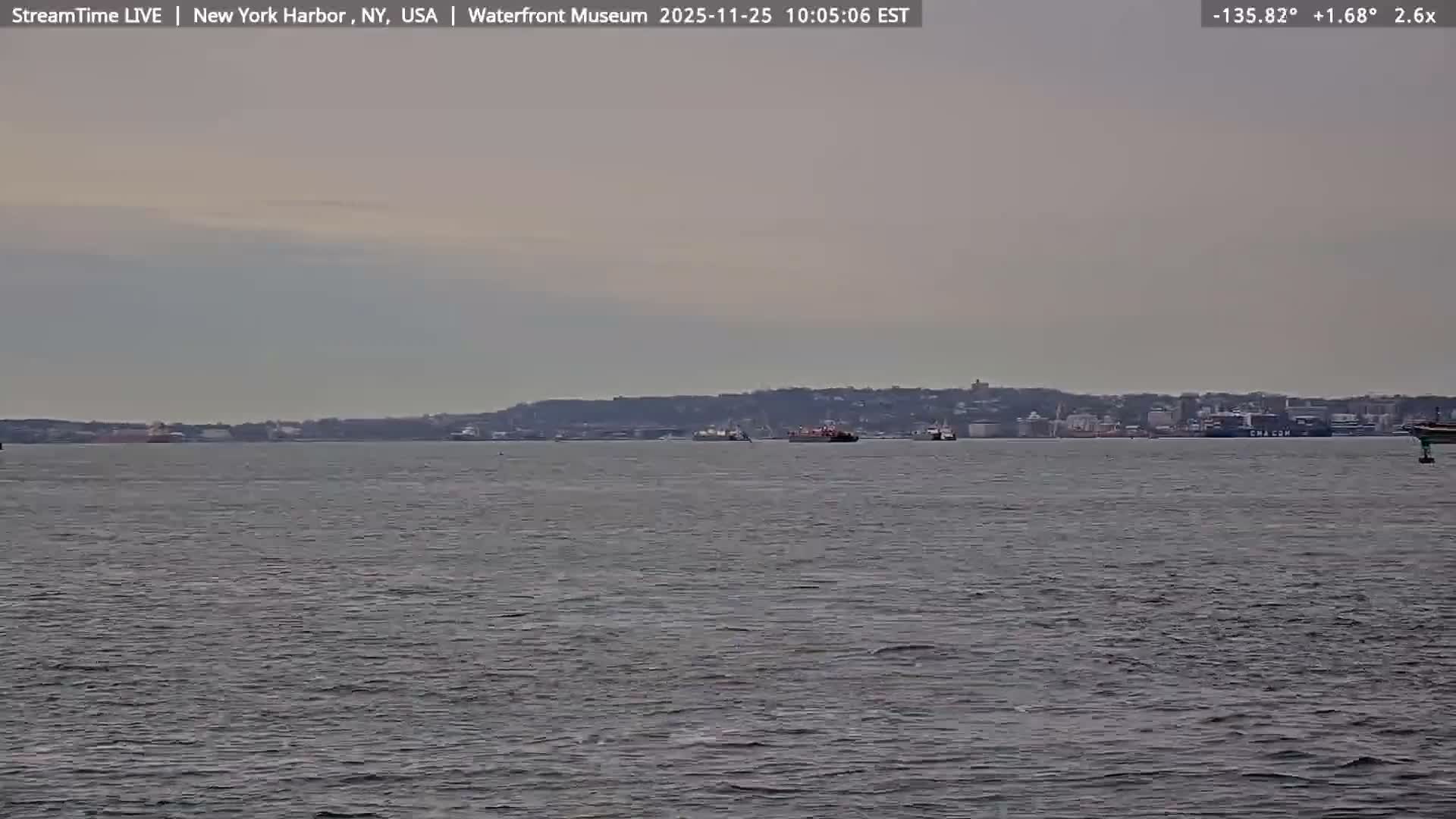 New York City Silhouette& Statue of Liberty View  from New York Bay Live Cam - Brooklyn, New York City, New York, USA