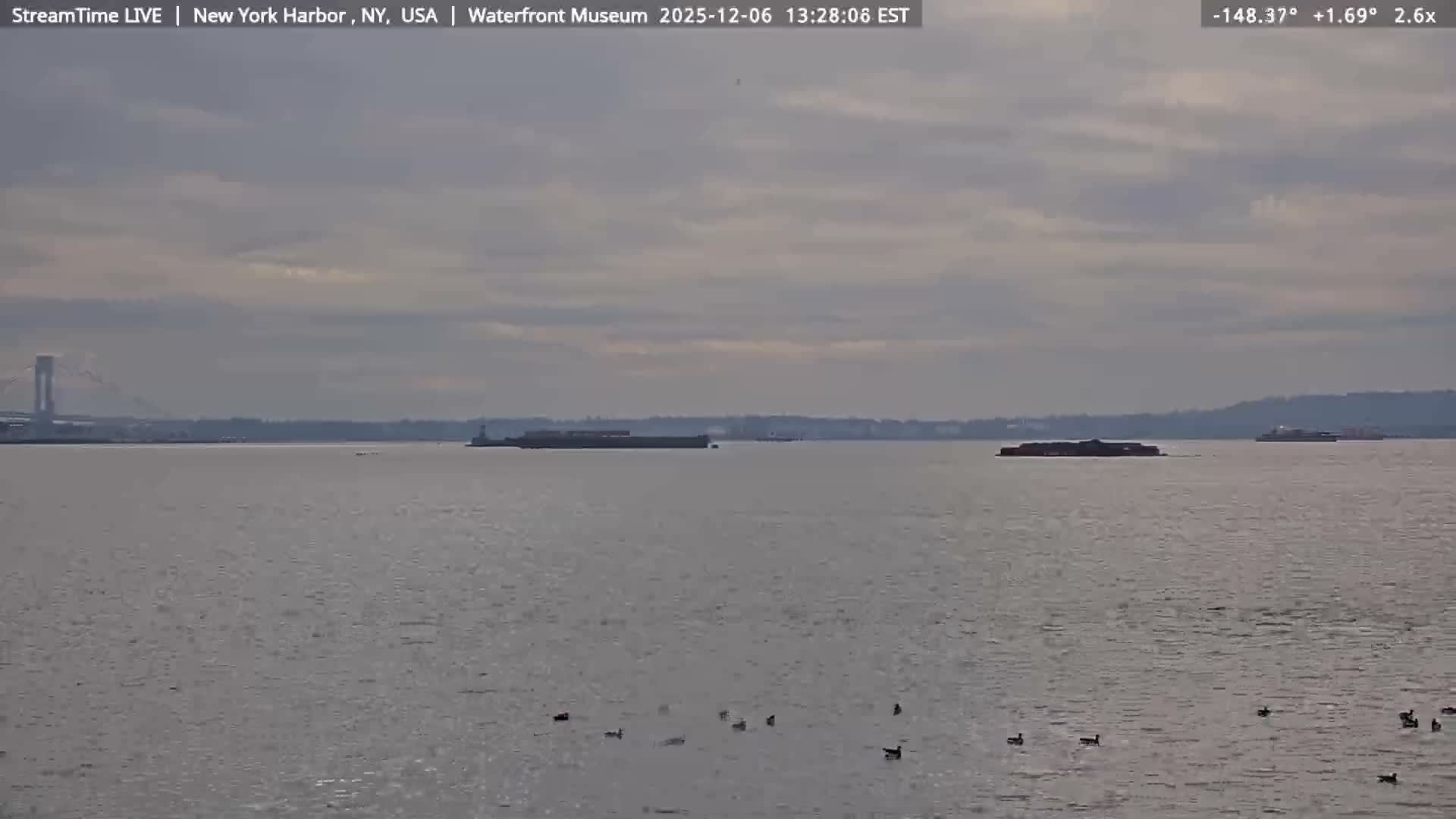 New York City Silhouette& Statue of Liberty View  from New York Bay Live Cam - Brooklyn, New York City, New York, USA