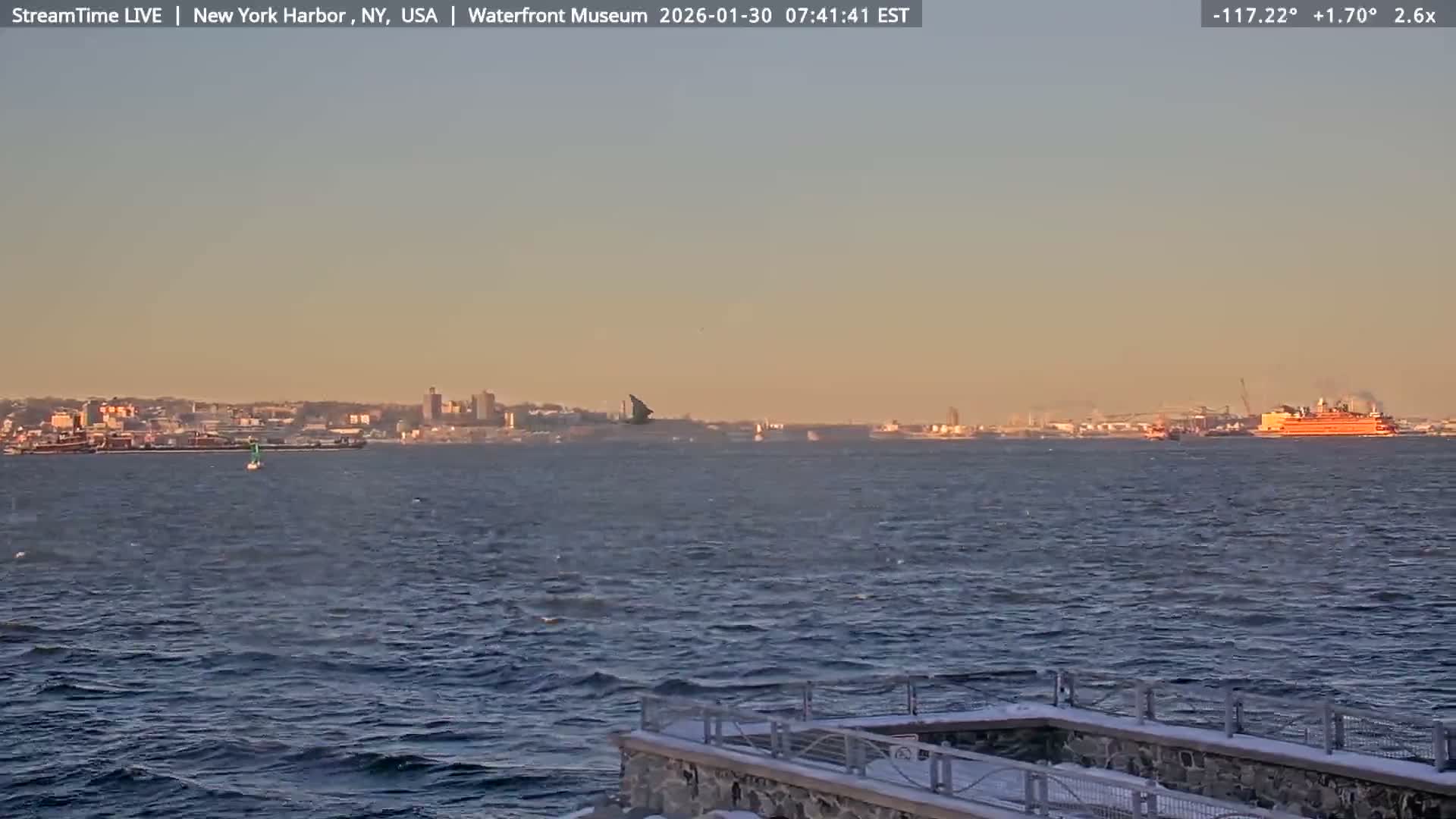 New York City Silhouette& Statue of Liberty View  from New York Bay Live Cam - Brooklyn, New York City, New York, USA