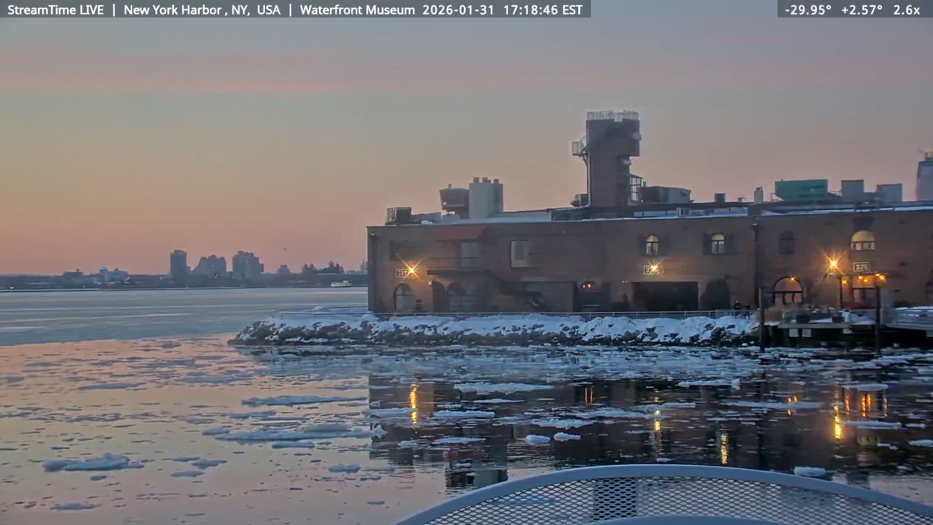New York City Silhouette& Statue of Liberty View  from New York Bay Live Cam - Brooklyn, New York City, New York, USA