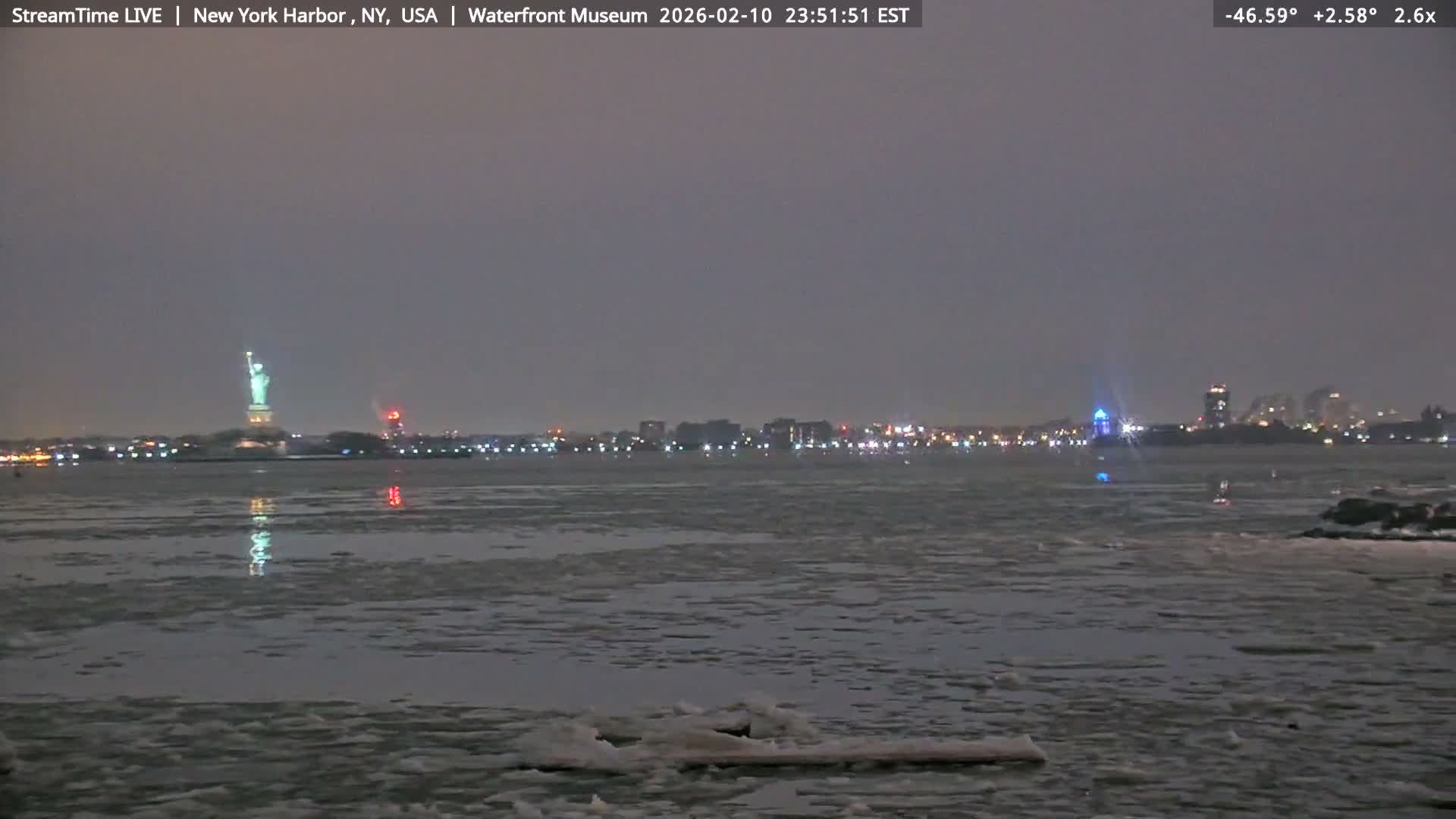 New York City Silhouette& Statue of Liberty View  from New York Bay Live Cam - Brooklyn, New York City, New York, USA