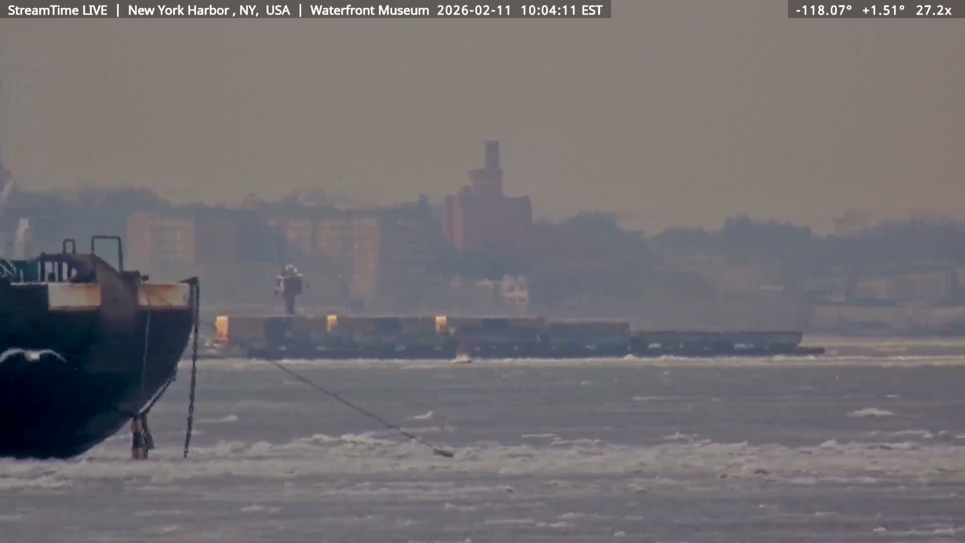 New York City Silhouette& Statue of Liberty View  from New York Bay Live Cam - Brooklyn, New York City, New York, USA