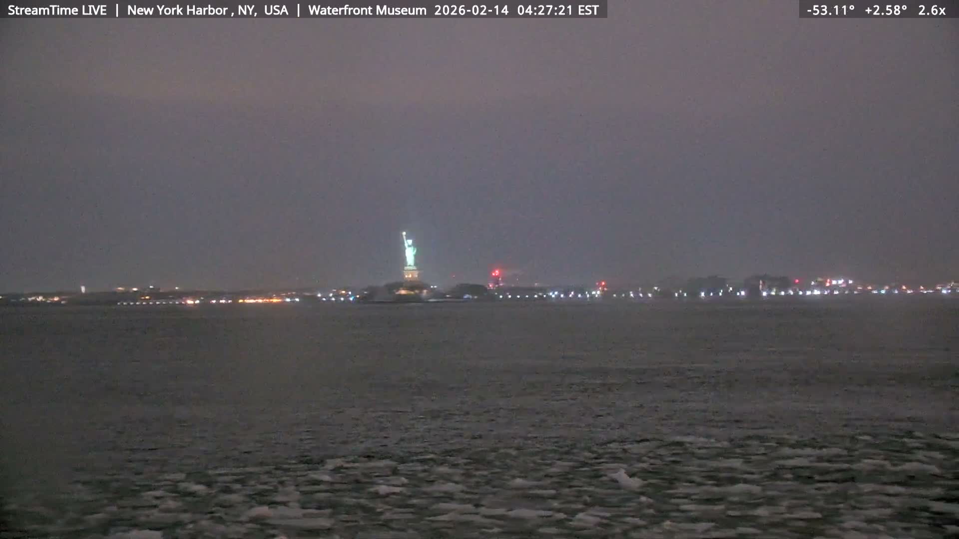New York City Silhouette& Statue of Liberty View  from New York Bay Live Cam - Brooklyn, New York City, New York, USA