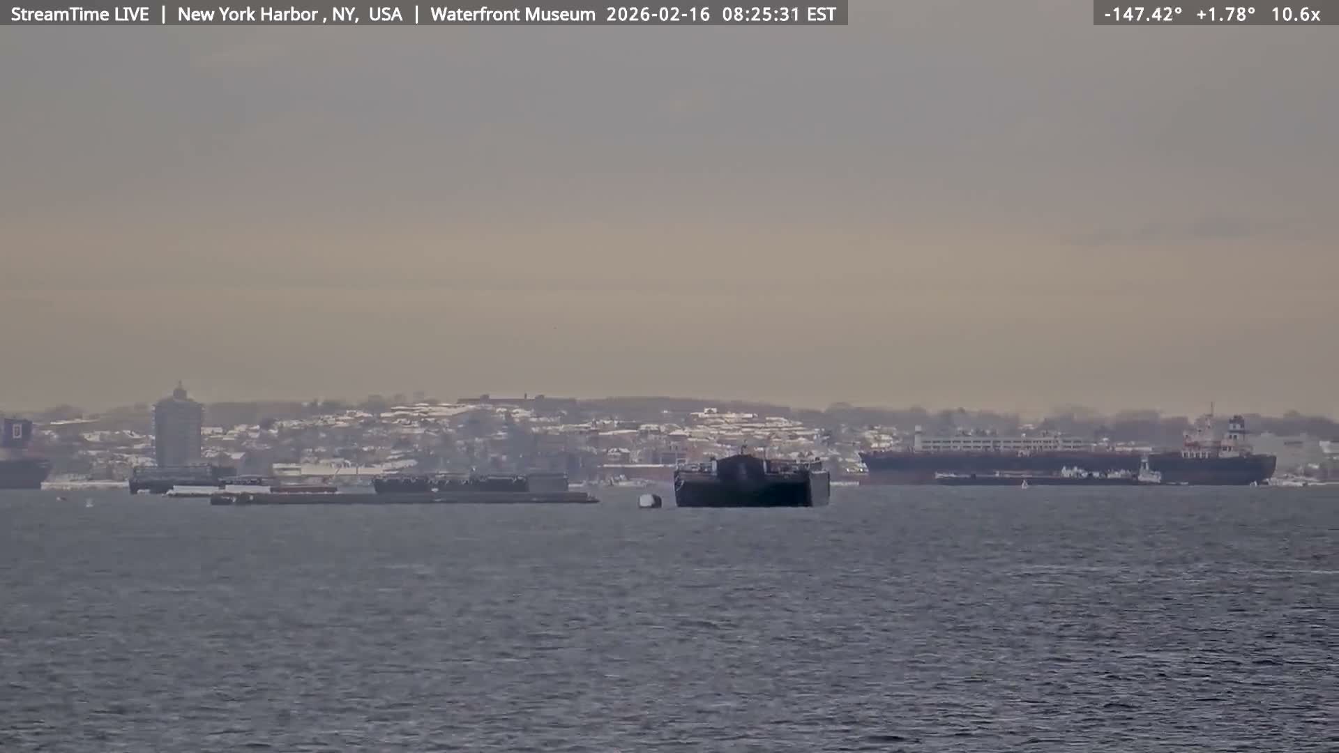 New York City Silhouette& Statue of Liberty View  from New York Bay Live Cam - Brooklyn, New York City, New York, USA
