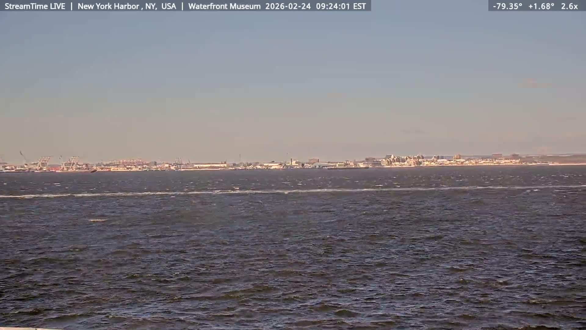New York City Silhouette& Statue of Liberty View  from New York Bay Live Cam - Brooklyn, New York City, New York, USA
