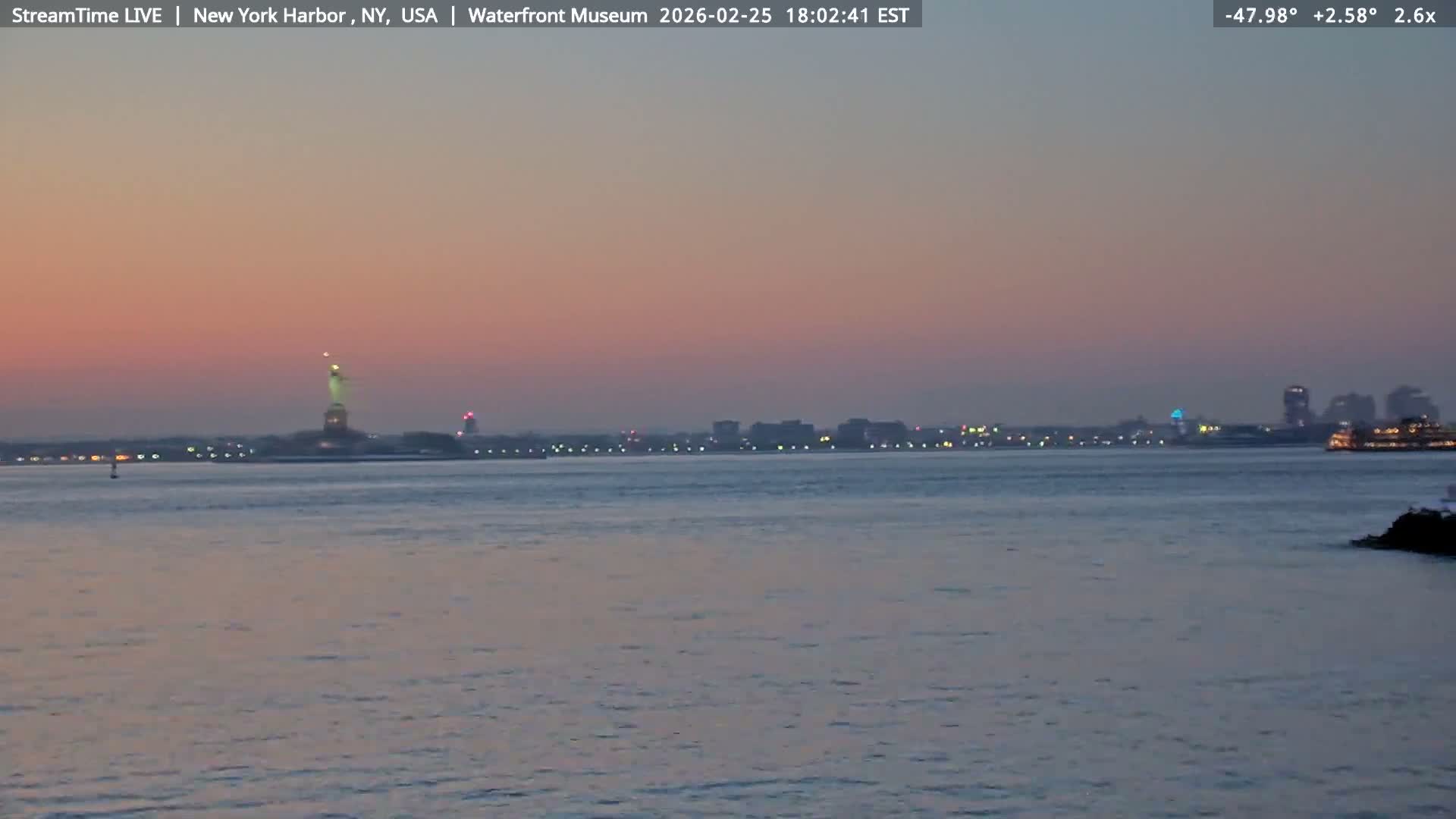 New York City Silhouette& Statue of Liberty View  from New York Bay Live Cam - Brooklyn, New York City, New York, USA