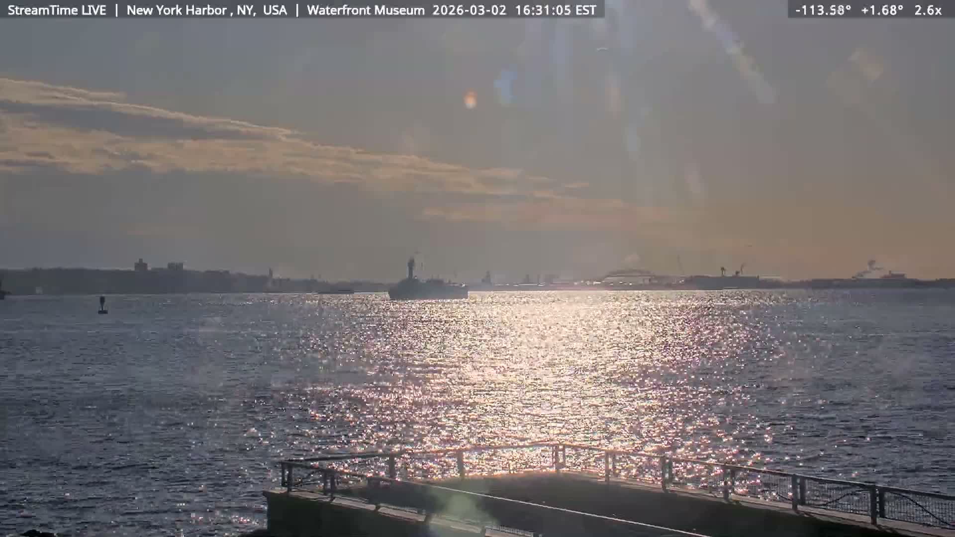 New York City Silhouette& Statue of Liberty View  from New York Bay Live Cam - Brooklyn, New York City, New York, USA