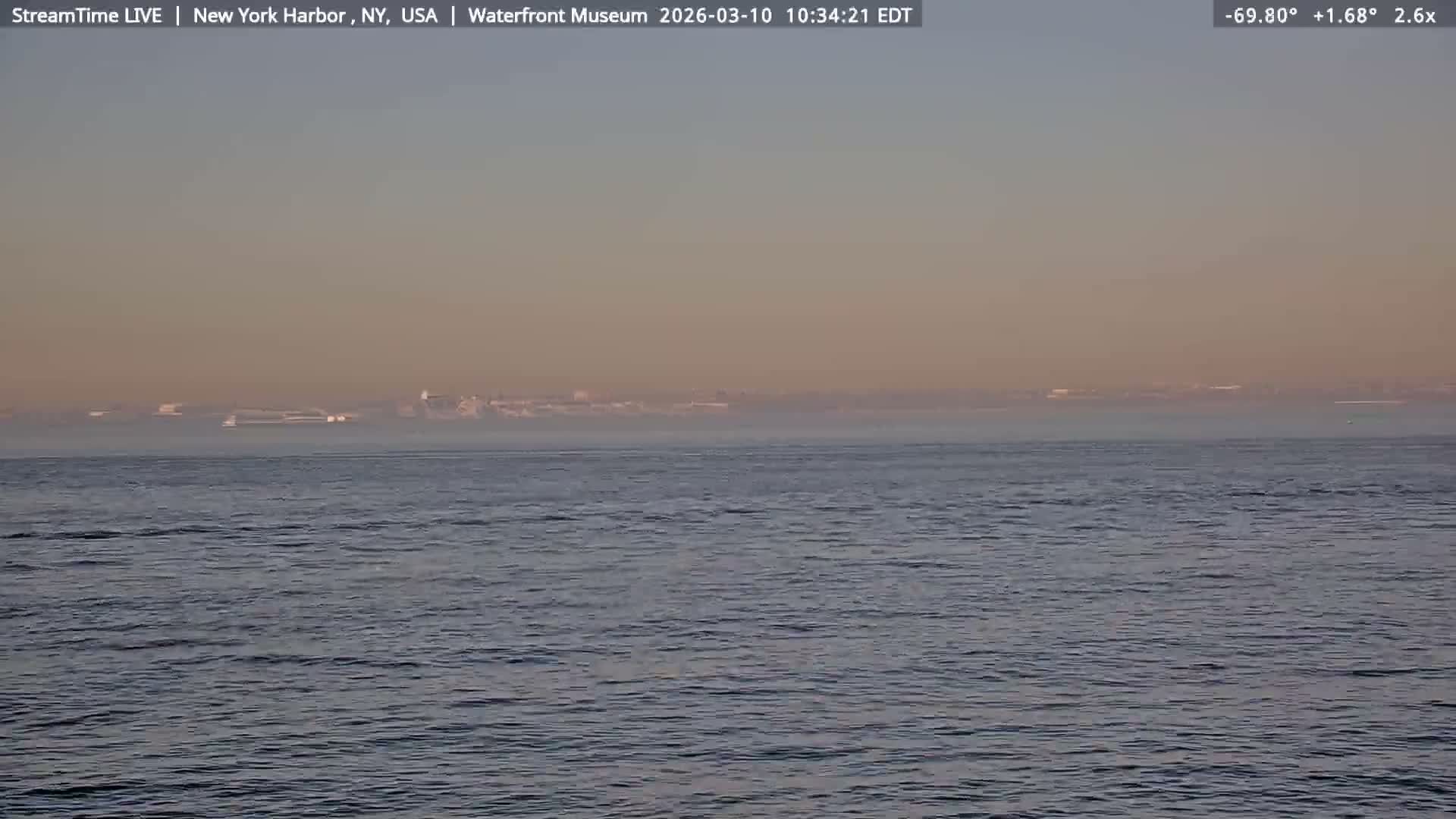 New York City Silhouette& Statue of Liberty View  from New York Bay Live Cam - Brooklyn, New York City, New York, USA
