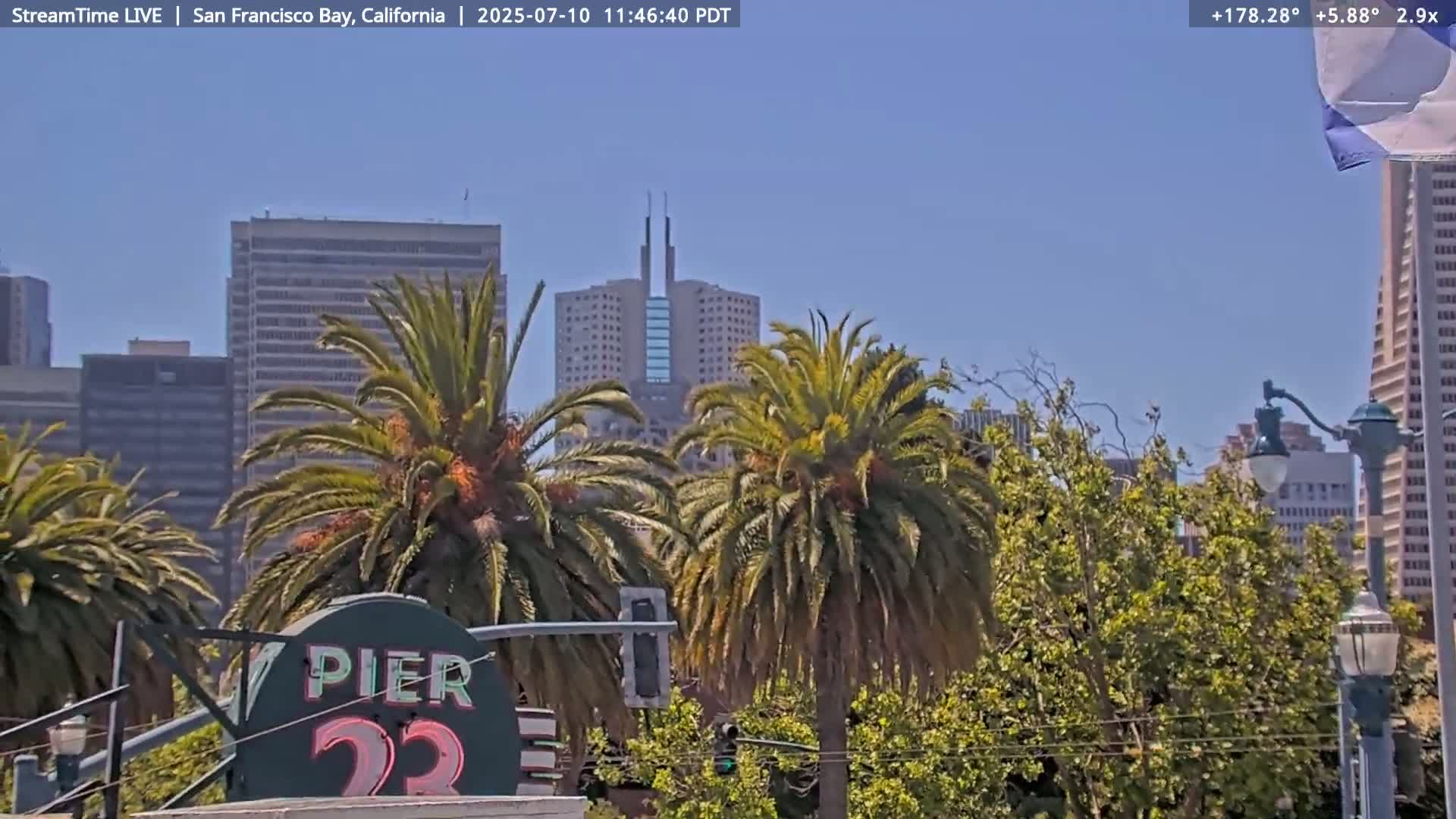 San Francisco City & San Francisco Bay Area (Oakland - Hayward) from Pier 23 Panoramic Live Cam - San Francisco, San Francisco Bay Area, California, USA