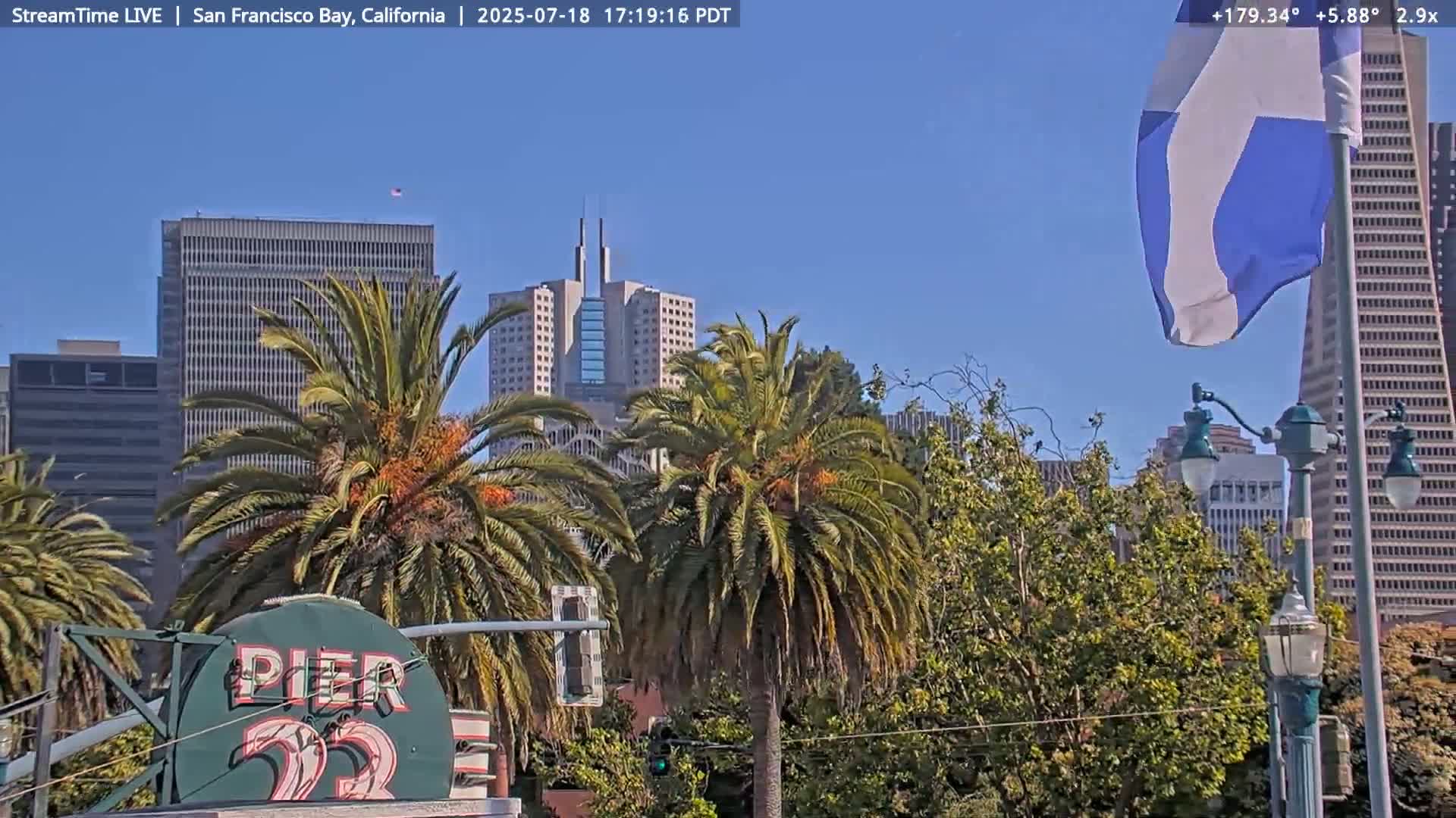 San Francisco City & San Francisco Bay Area (Oakland - Hayward) from Pier 23 Panoramic Live Cam - San Francisco, San Francisco Bay Area, California, USA