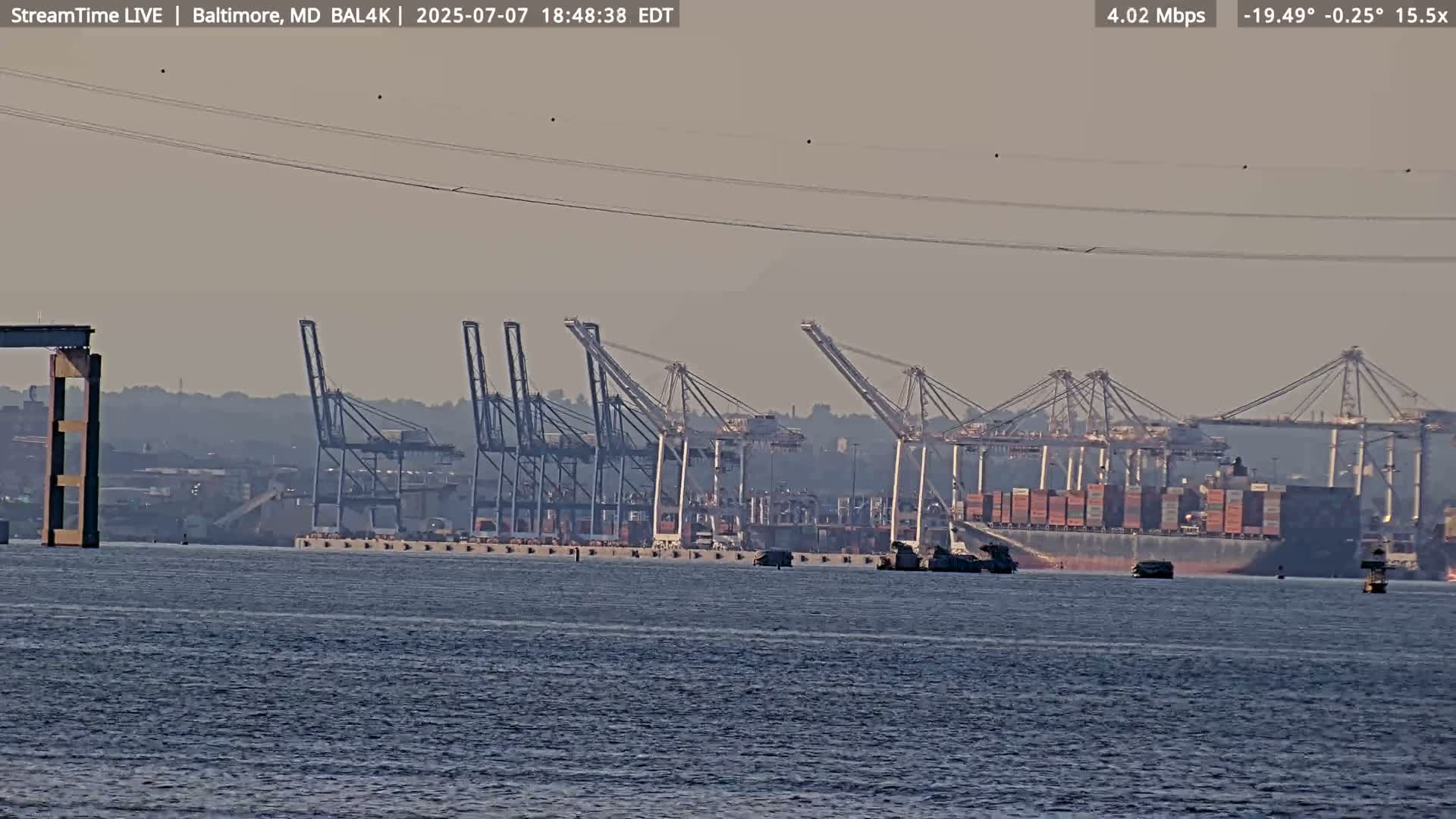 Port of Baltimore, Francis Scott Key Bridge, & Dundalk Marine Terminal & Patapsco River View from Fort Smallwood Park Live Cam - Pasadena, Anne Arundel, Maryland, USA