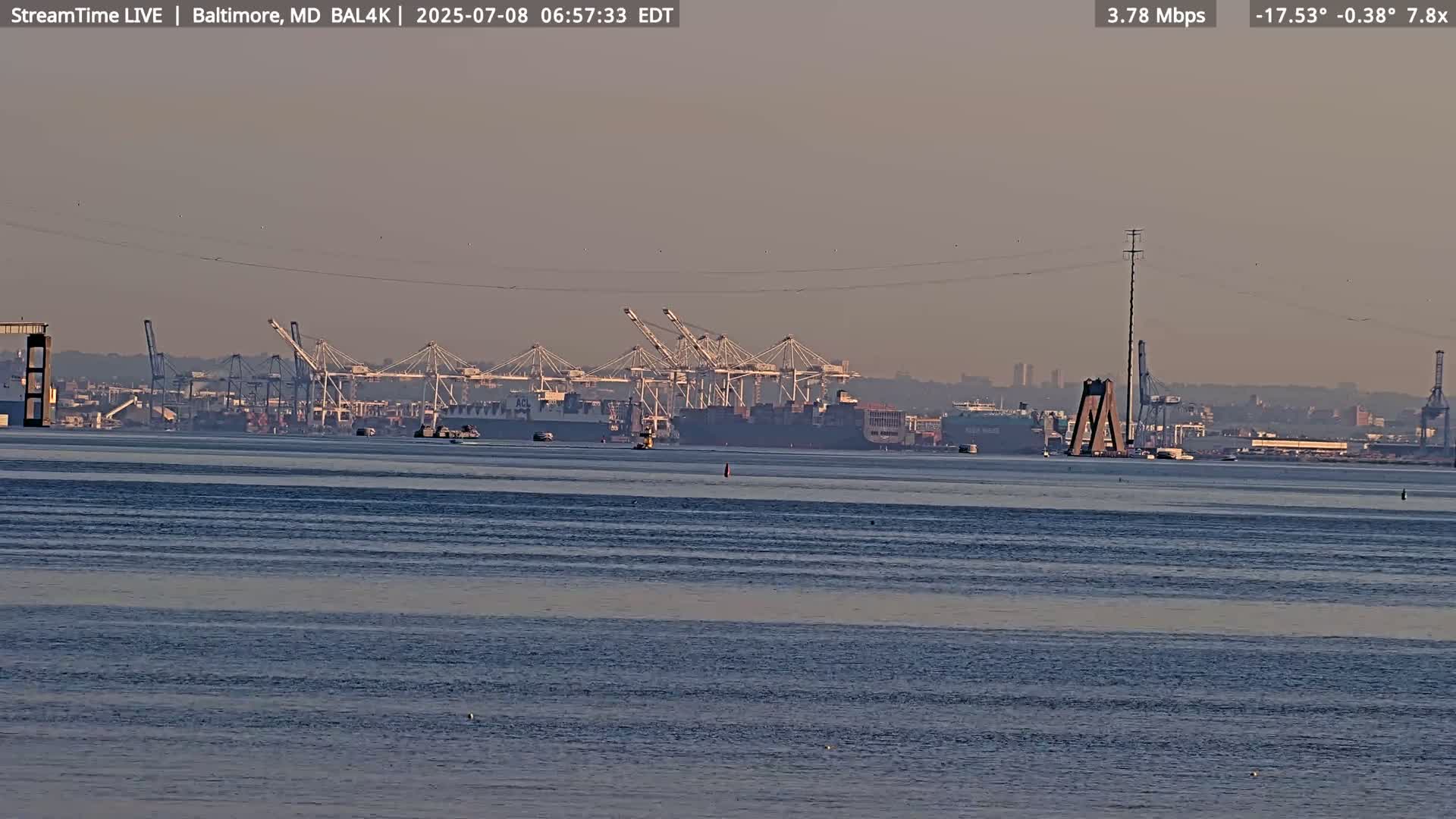 Port of Baltimore, Francis Scott Key Bridge, & Dundalk Marine Terminal & Patapsco River View from Fort Smallwood Park Live Cam - Pasadena, Anne Arundel, Maryland, USA