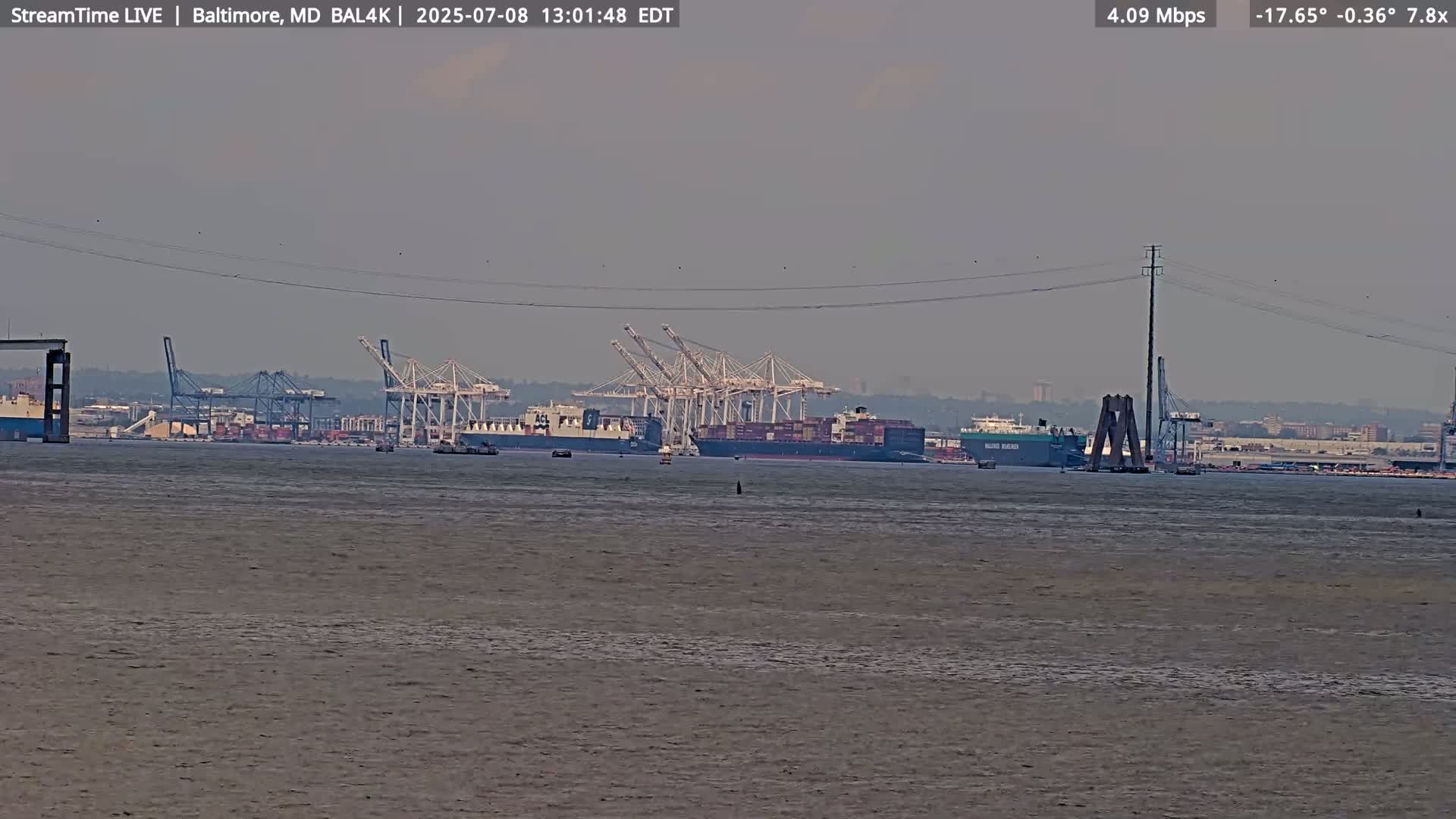 Port of Baltimore, Francis Scott Key Bridge, & Dundalk Marine Terminal & Patapsco River View from Fort Smallwood Park Live Cam - Pasadena, Anne Arundel, Maryland, USA
