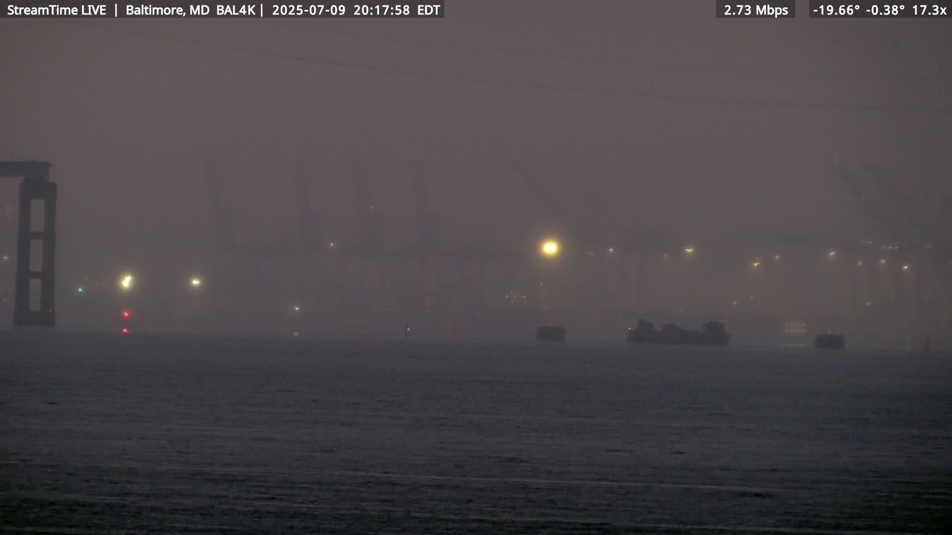 Port of Baltimore, Francis Scott Key Bridge, & Dundalk Marine Terminal & Patapsco River View from Fort Smallwood Park Live Cam - Pasadena, Anne Arundel, Maryland, USA