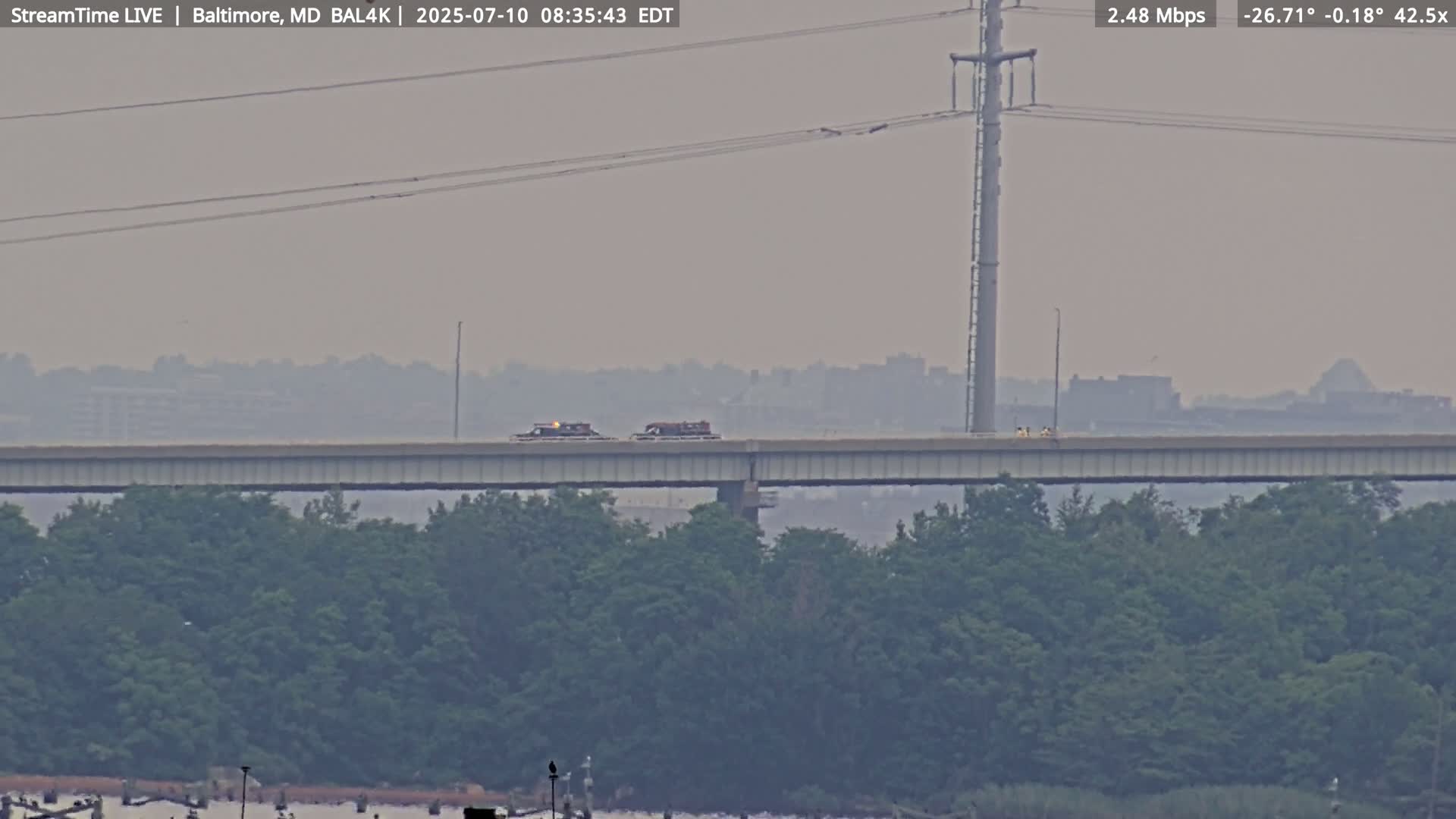 Port of Baltimore, Francis Scott Key Bridge, & Dundalk Marine Terminal & Patapsco River View from Fort Smallwood Park Live Cam - Pasadena, Anne Arundel, Maryland, USA