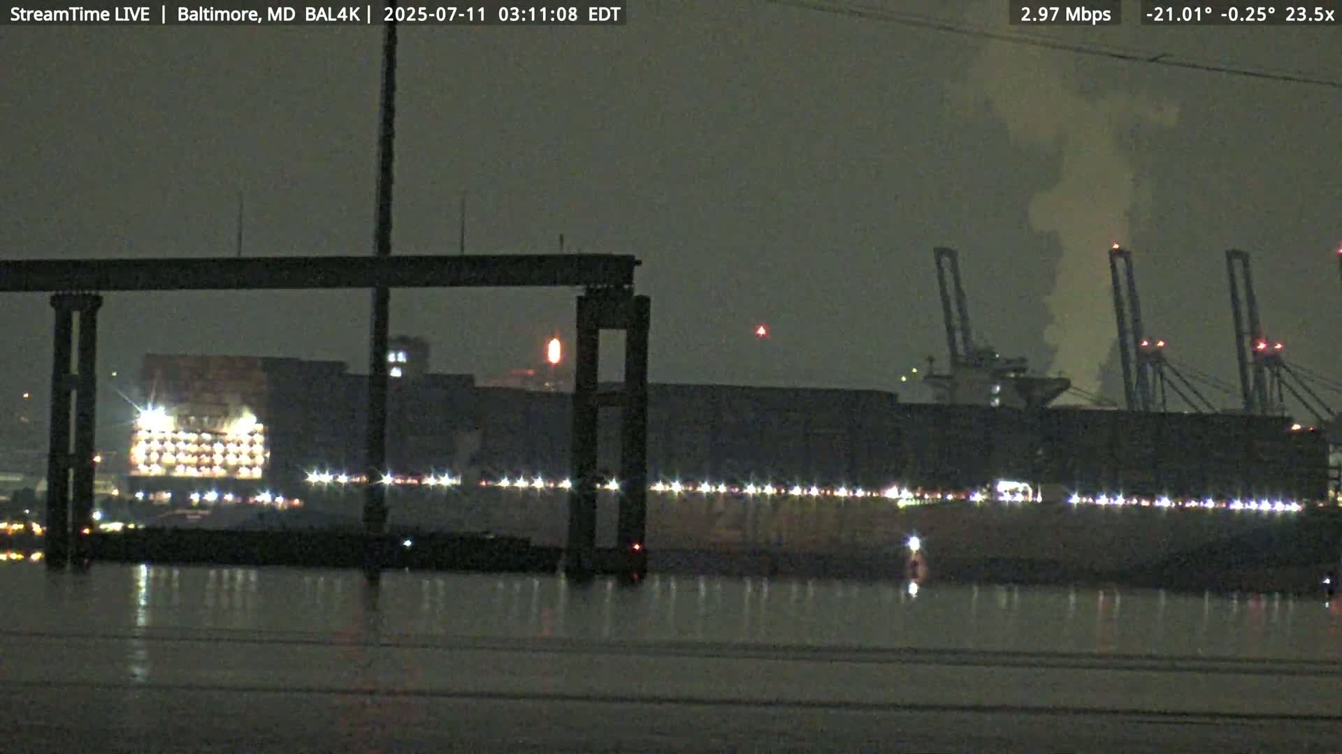 Port of Baltimore, Francis Scott Key Bridge, & Dundalk Marine Terminal & Patapsco River View from Fort Smallwood Park Live Cam - Pasadena, Anne Arundel, Maryland, USA