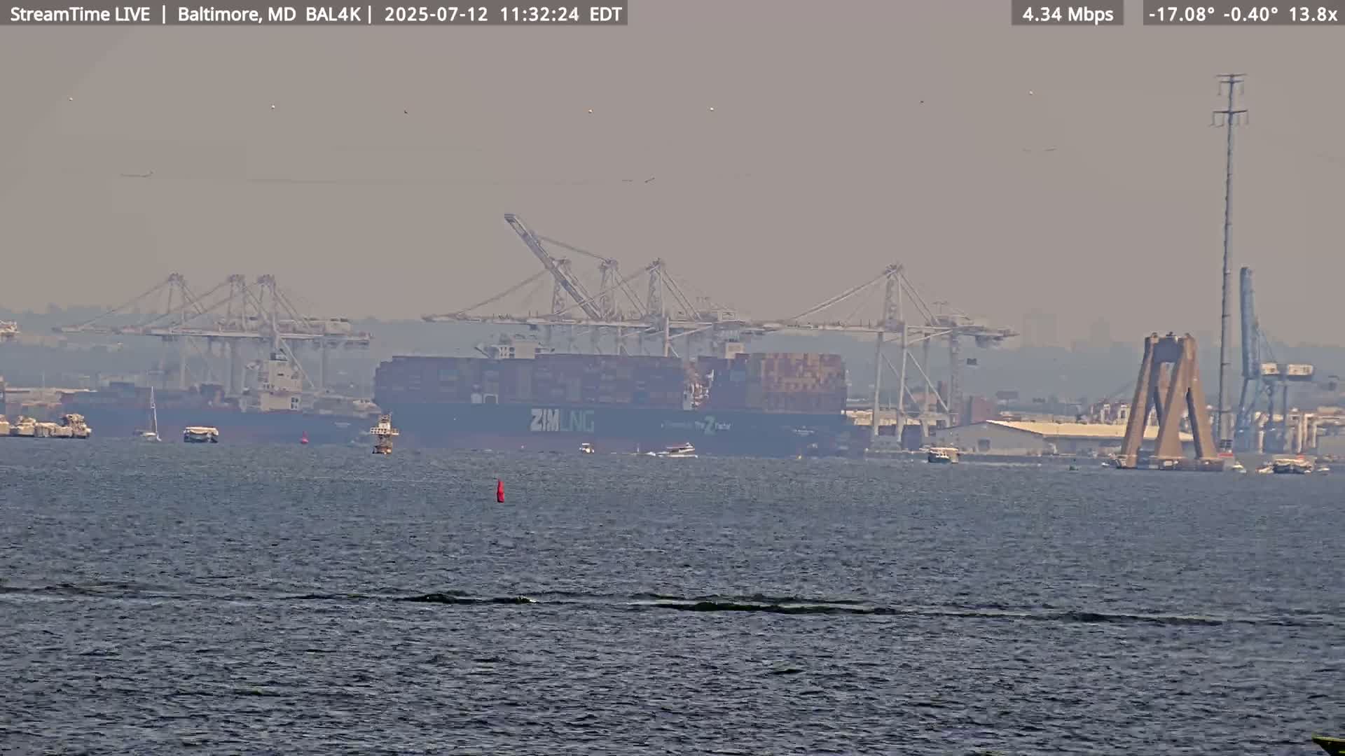 Port of Baltimore, Francis Scott Key Bridge, & Dundalk Marine Terminal & Patapsco River View from Fort Smallwood Park Live Cam - Pasadena, Anne Arundel, Maryland, USA