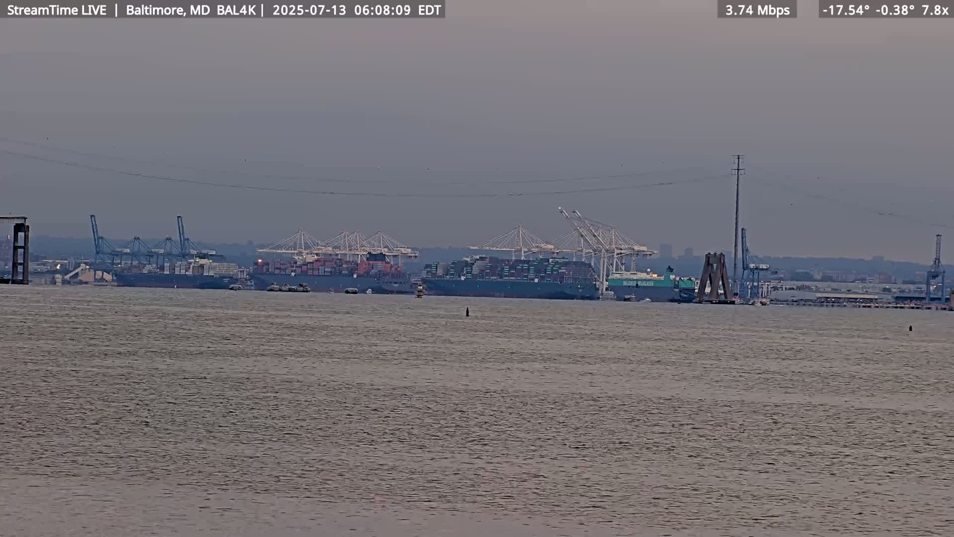 Port of Baltimore, Francis Scott Key Bridge, & Dundalk Marine Terminal & Patapsco River View from Fort Smallwood Park Live Cam - Pasadena, Anne Arundel, Maryland, USA