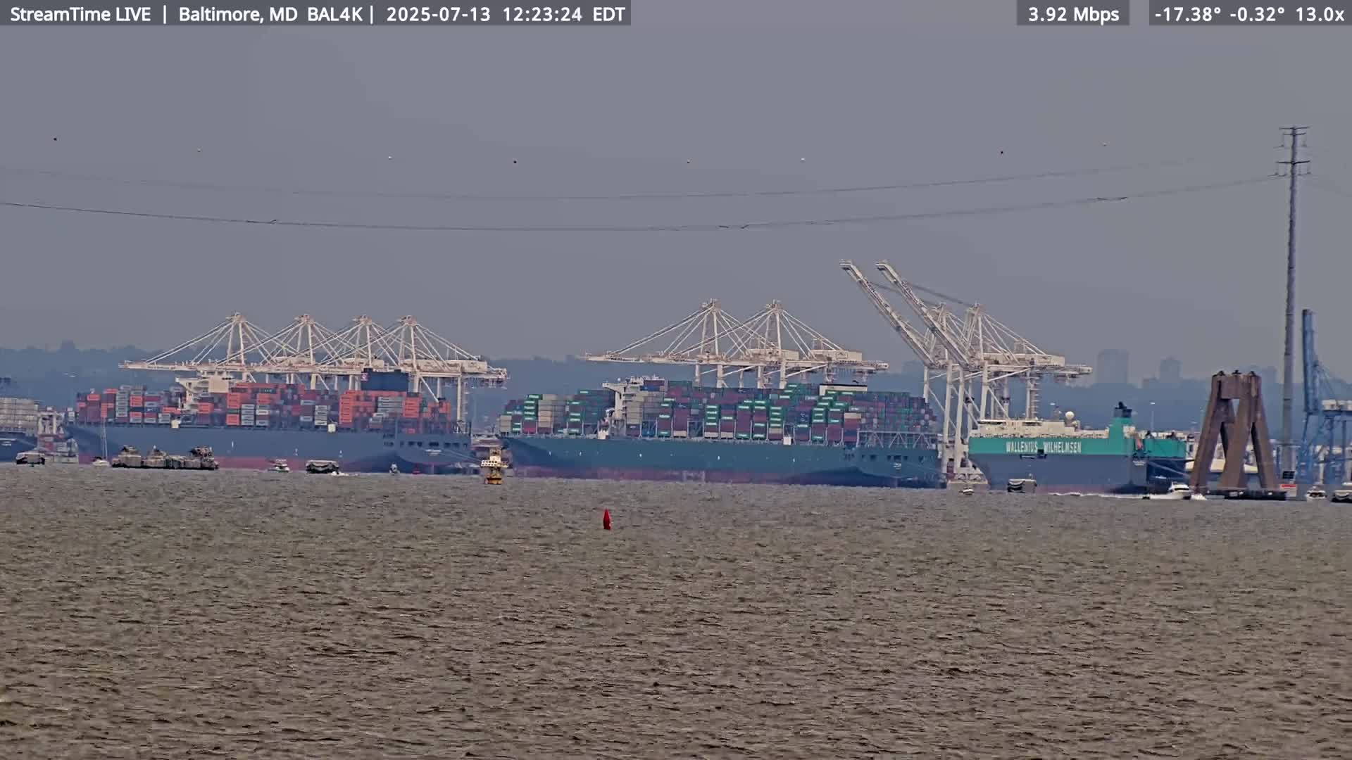 Port of Baltimore, Francis Scott Key Bridge, & Dundalk Marine Terminal & Patapsco River View from Fort Smallwood Park Live Cam - Pasadena, Anne Arundel, Maryland, USA