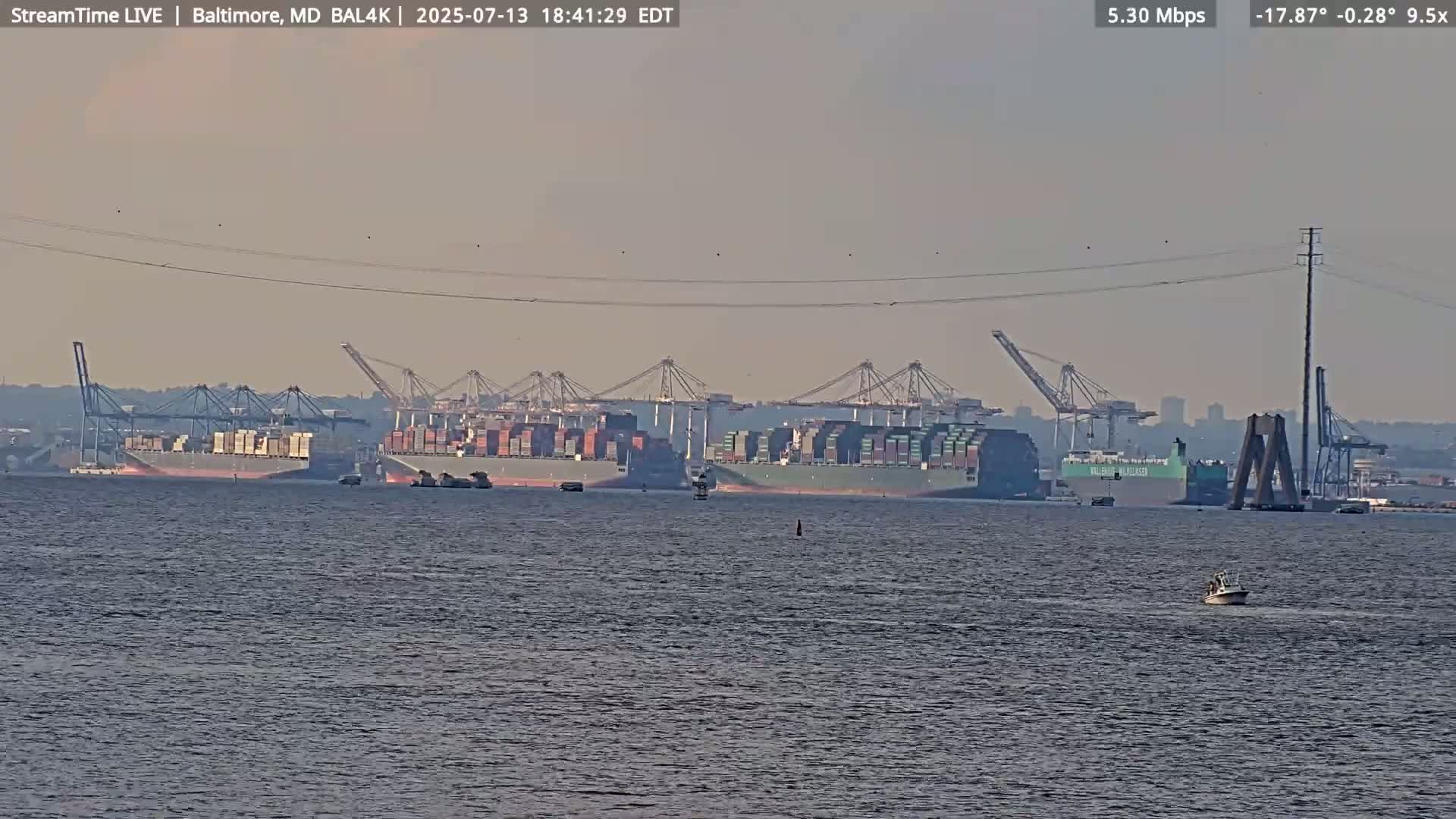 Port of Baltimore, Francis Scott Key Bridge, & Dundalk Marine Terminal & Patapsco River View from Fort Smallwood Park Live Cam - Pasadena, Anne Arundel, Maryland, USA
