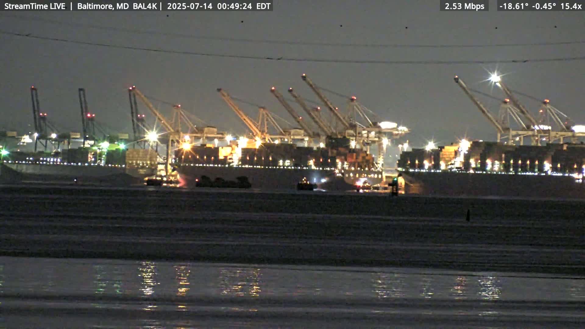 Port of Baltimore, Francis Scott Key Bridge, & Dundalk Marine Terminal & Patapsco River View from Fort Smallwood Park Live Cam - Pasadena, Anne Arundel, Maryland, USA