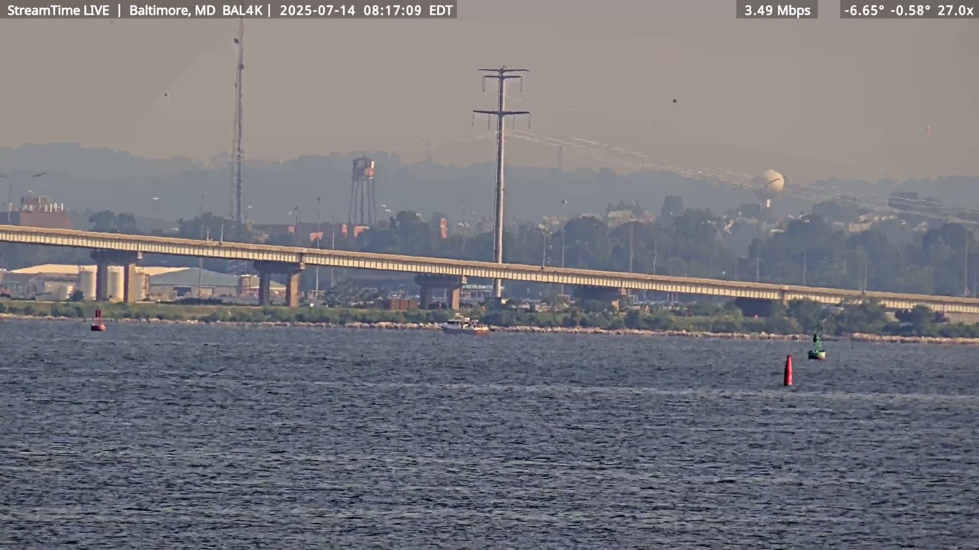 Port of Baltimore, Francis Scott Key Bridge, & Dundalk Marine Terminal & Patapsco River View from Fort Smallwood Park Live Cam - Pasadena, Anne Arundel, Maryland, USA