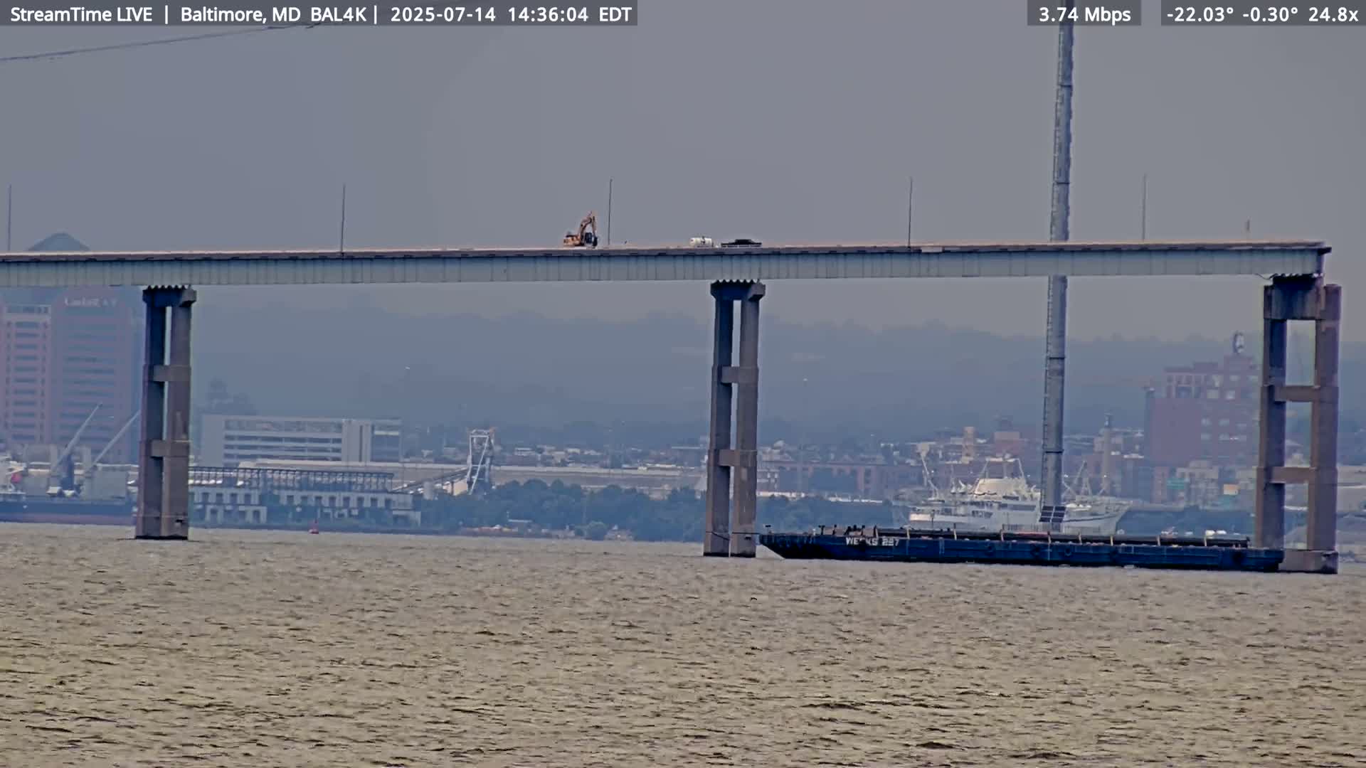 Port of Baltimore, Francis Scott Key Bridge, & Dundalk Marine Terminal & Patapsco River View from Fort Smallwood Park Live Cam - Pasadena, Anne Arundel, Maryland, USA