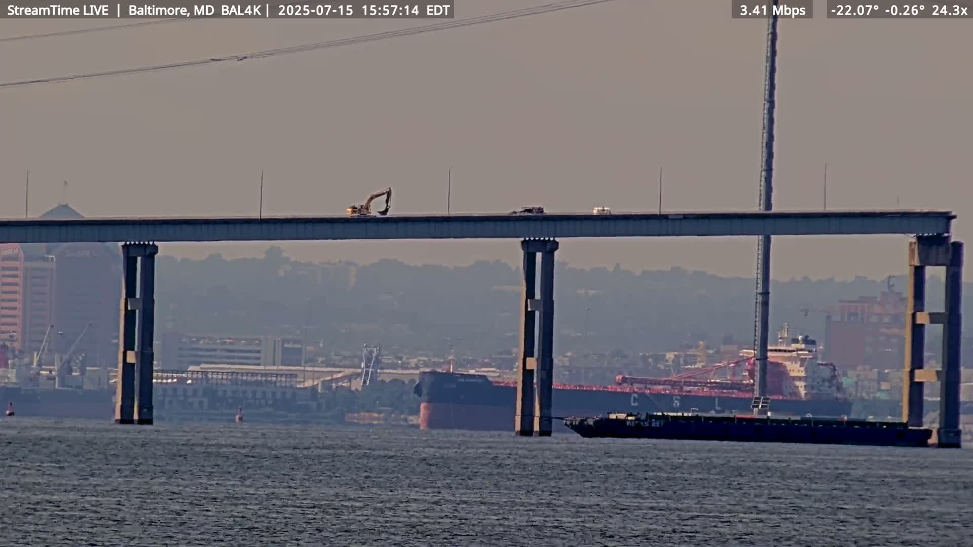 Port of Baltimore, Francis Scott Key Bridge, & Dundalk Marine Terminal & Patapsco River View from Fort Smallwood Park Live Cam - Pasadena, Anne Arundel, Maryland, USA