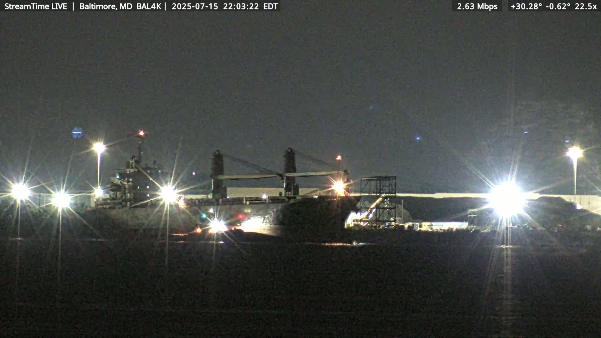 Port of Baltimore, Francis Scott Key Bridge, & Dundalk Marine Terminal & Patapsco River View from Fort Smallwood Park Live Cam - Pasadena, Anne Arundel, Maryland, USA